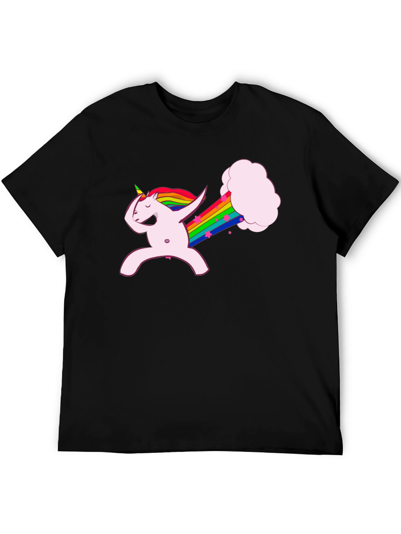 Dabbing Unicorn Rainbow Fart Black T-Shirt