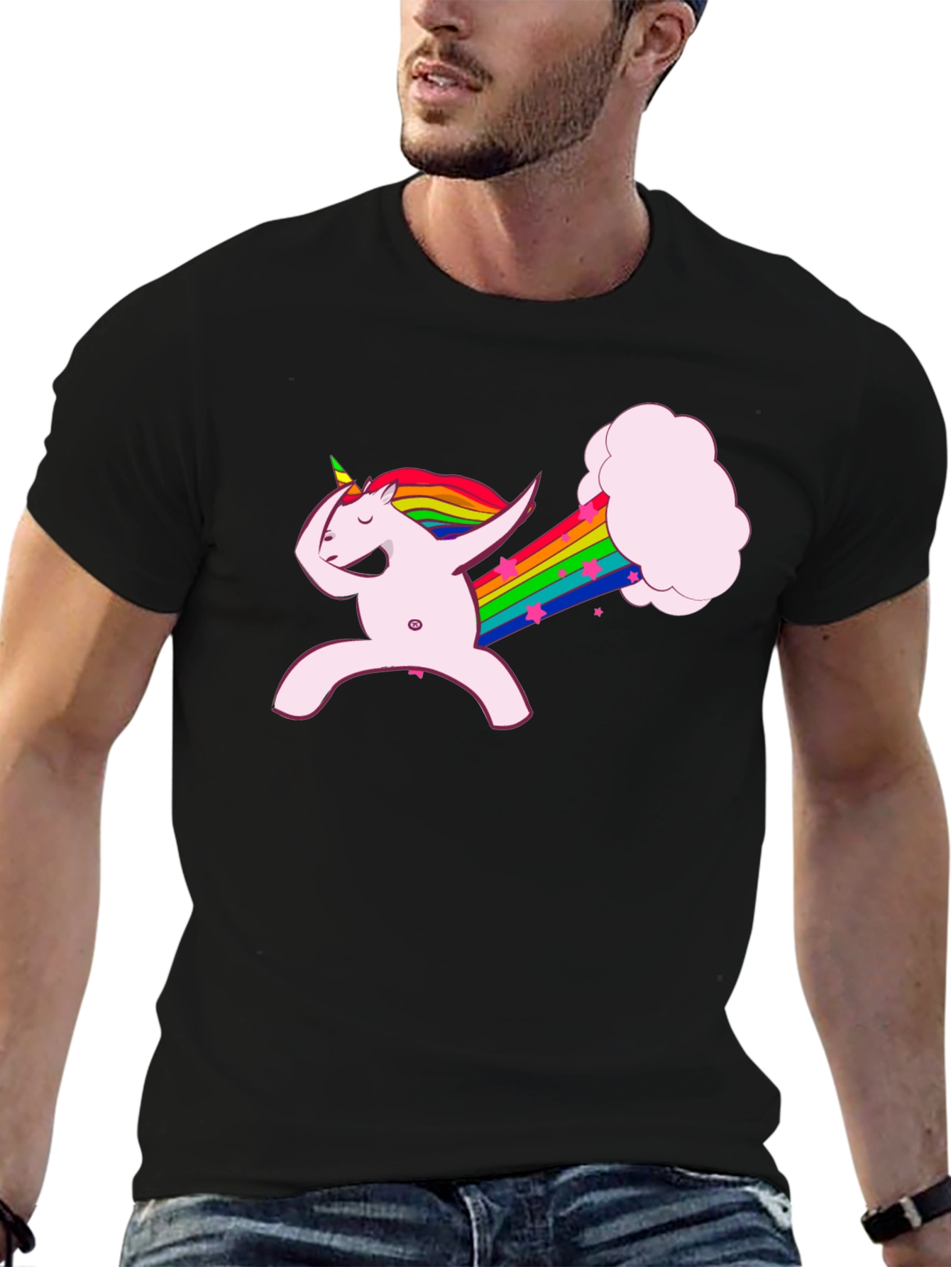 Dabbing Unicorn Rainbow Fart Black T-Shirt