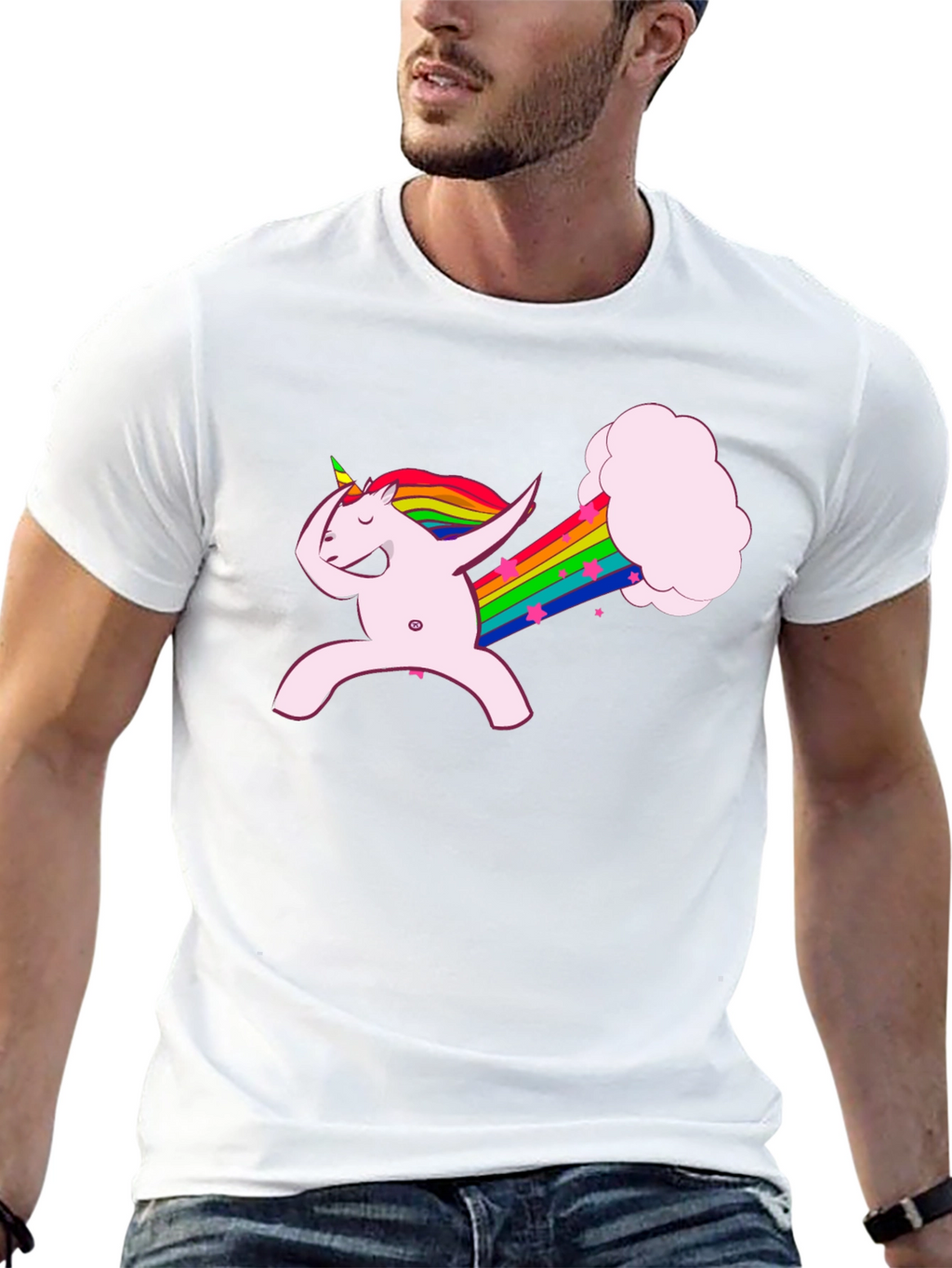 Dabbing Unicorn Rainbow Fart Black T-Shirt