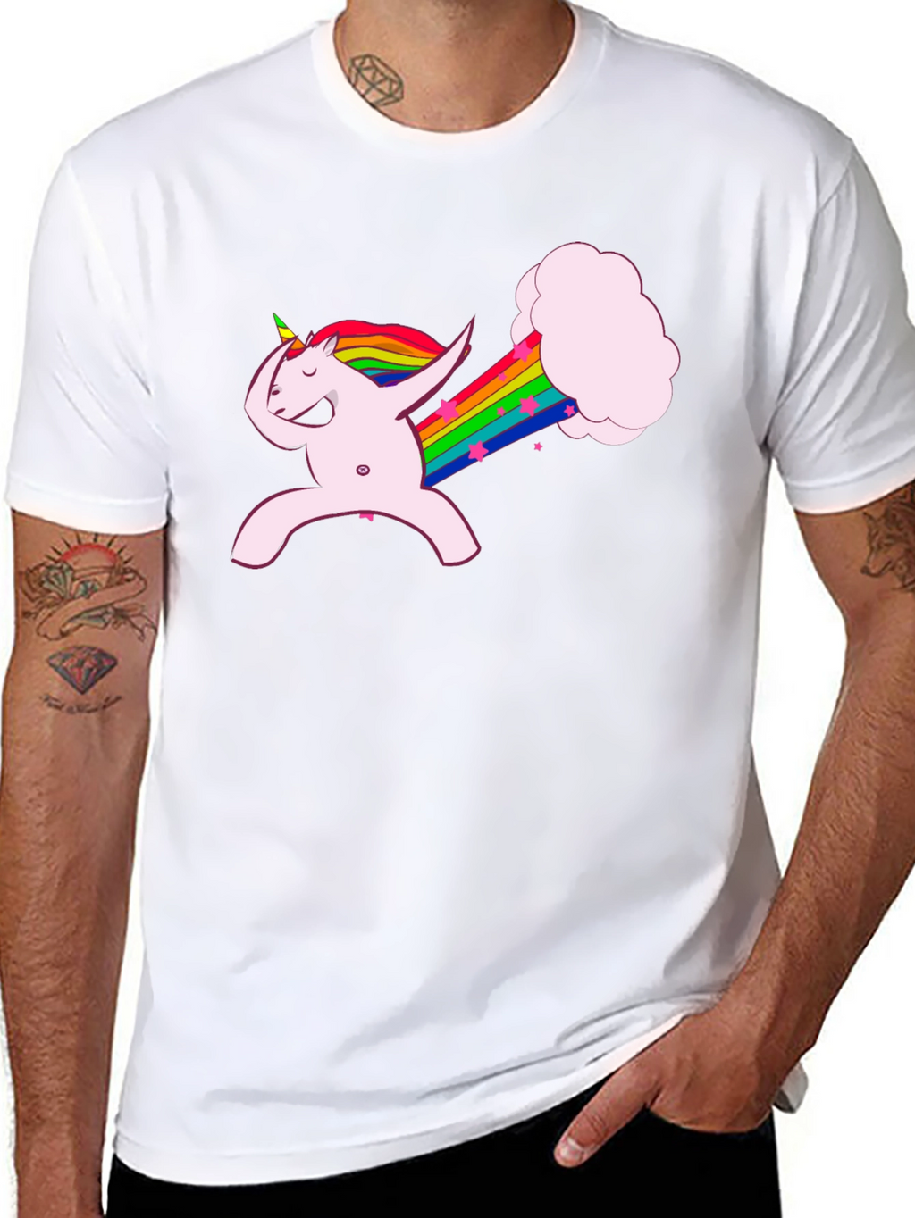 Dabbing Unicorn Rainbow Fart Black T-Shirt