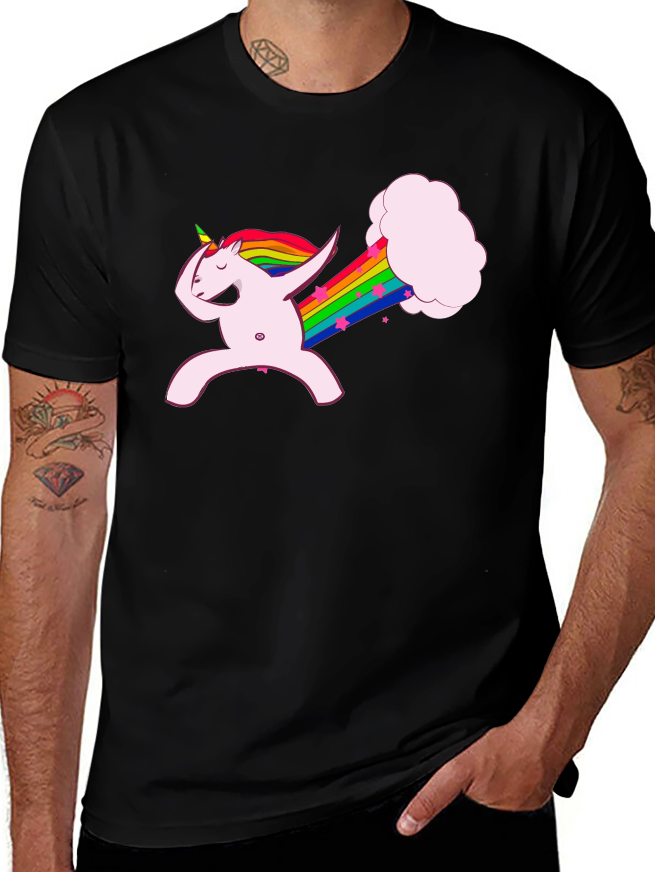 Dabbing Unicorn Rainbow Fart Black T-Shirt