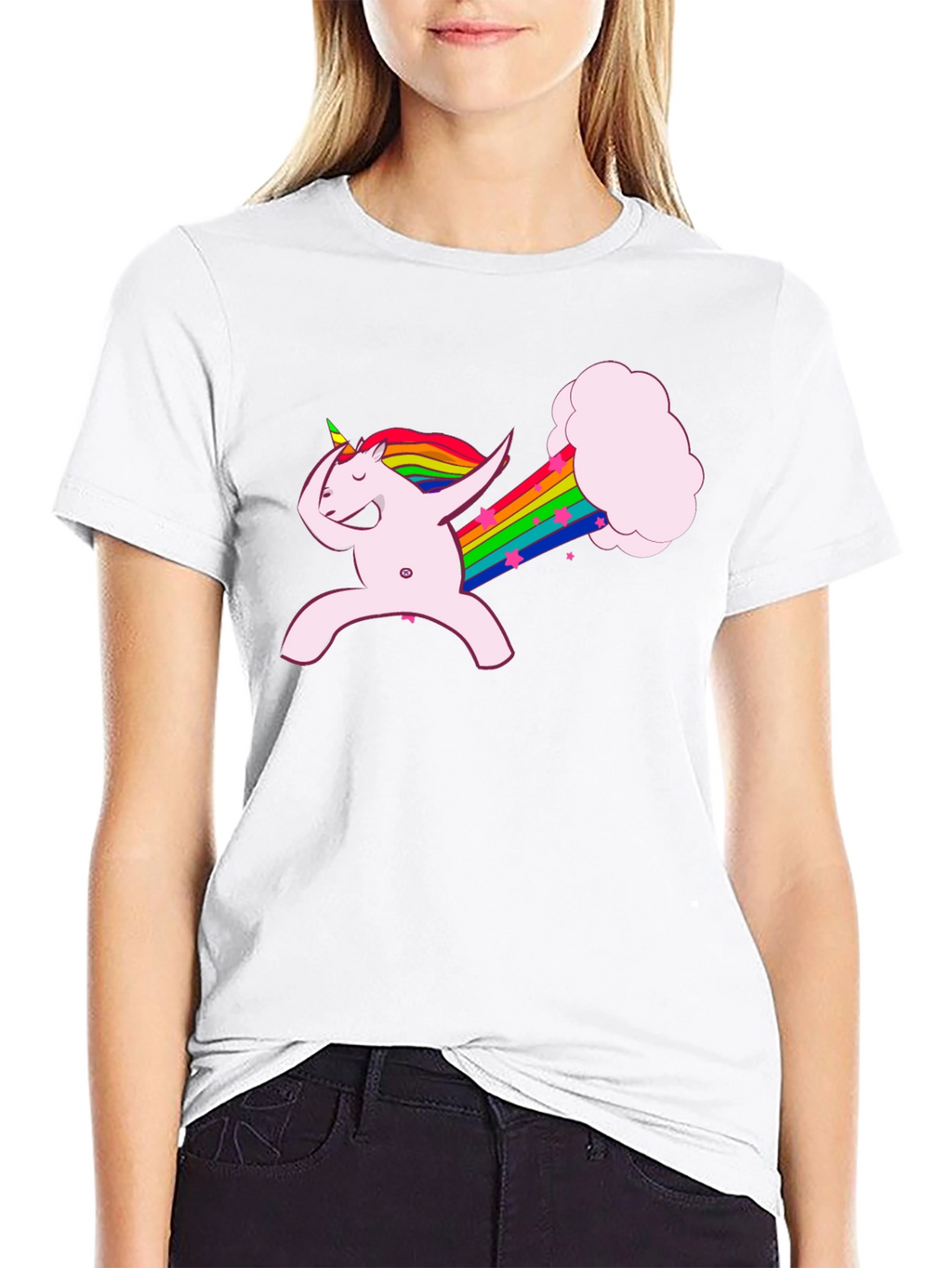 Dabbing Unicorn Rainbow Fart Black T-Shirt