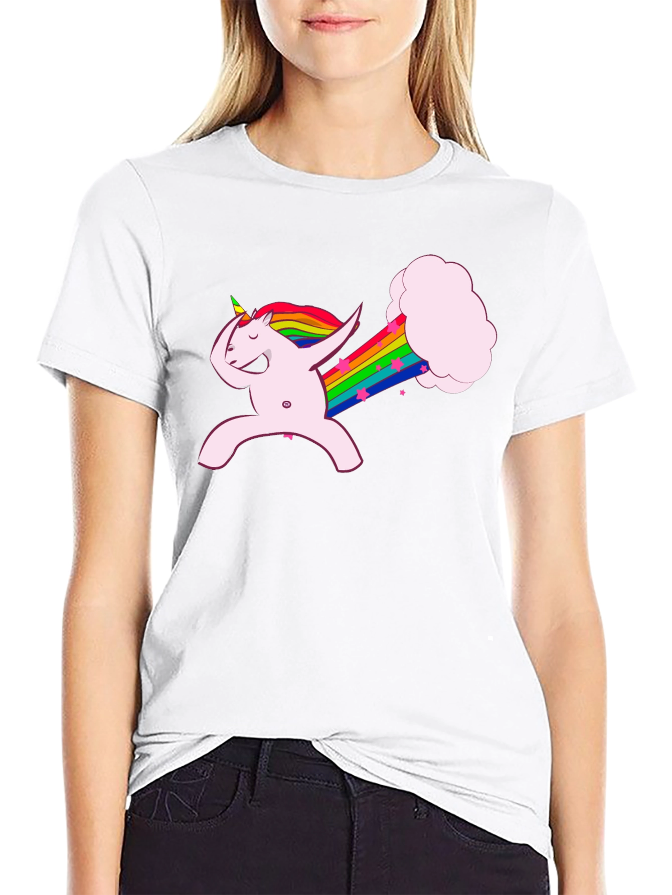 Dabbing Unicorn Rainbow Fart Black T-Shirt