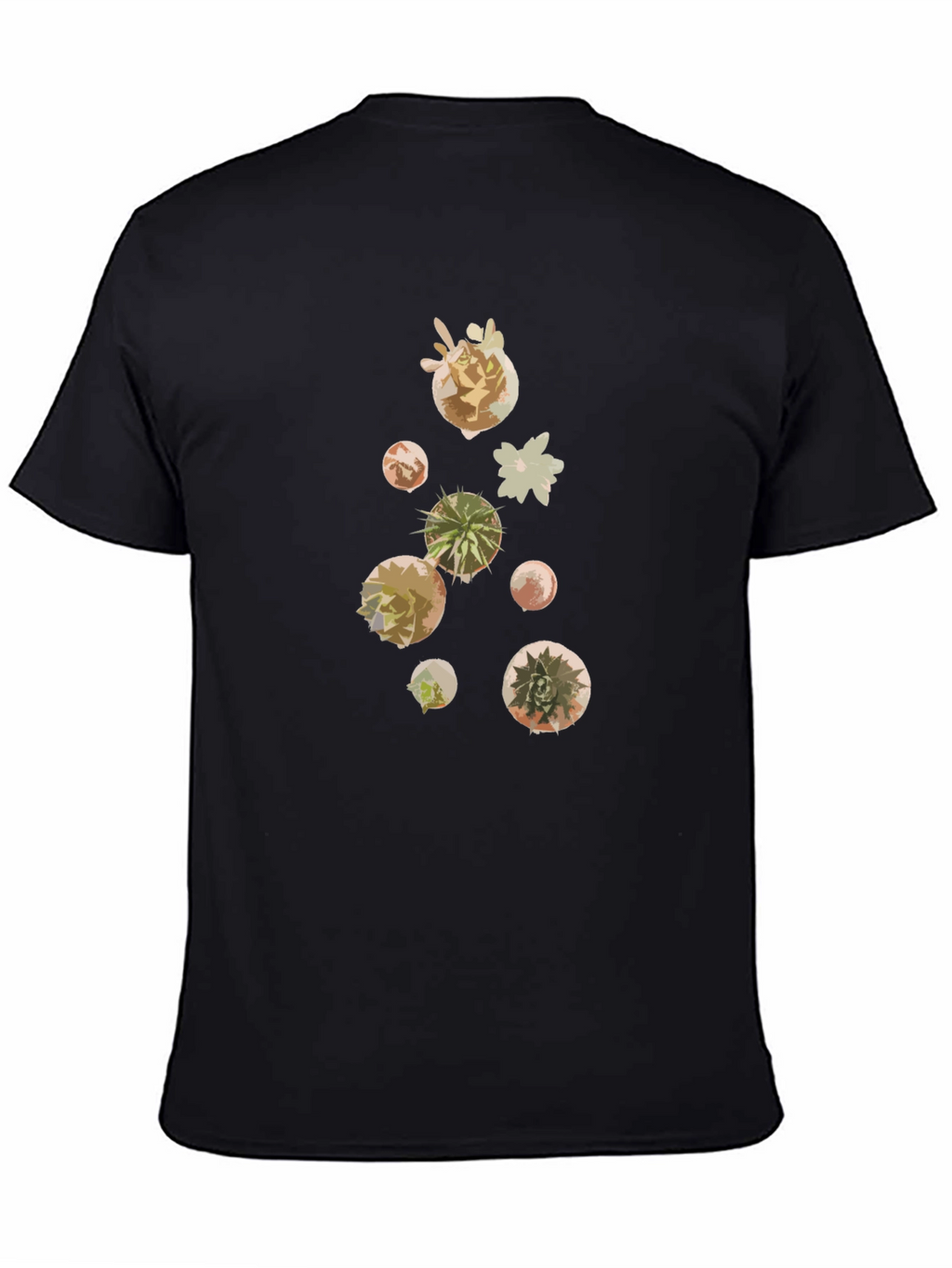 Modern Succulent Print Black T-Shirt