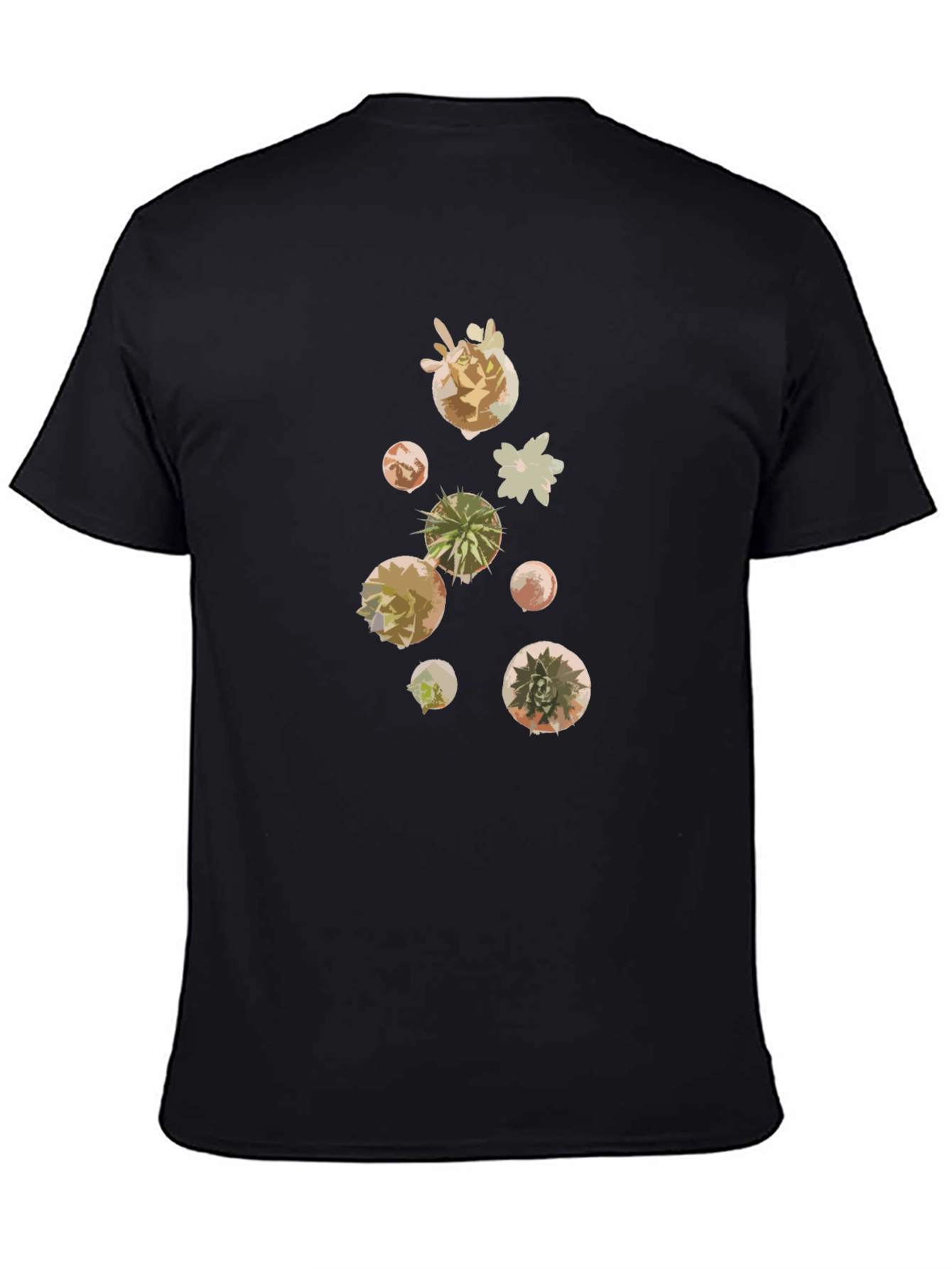 Modern Succulent Print Black T-Shirt