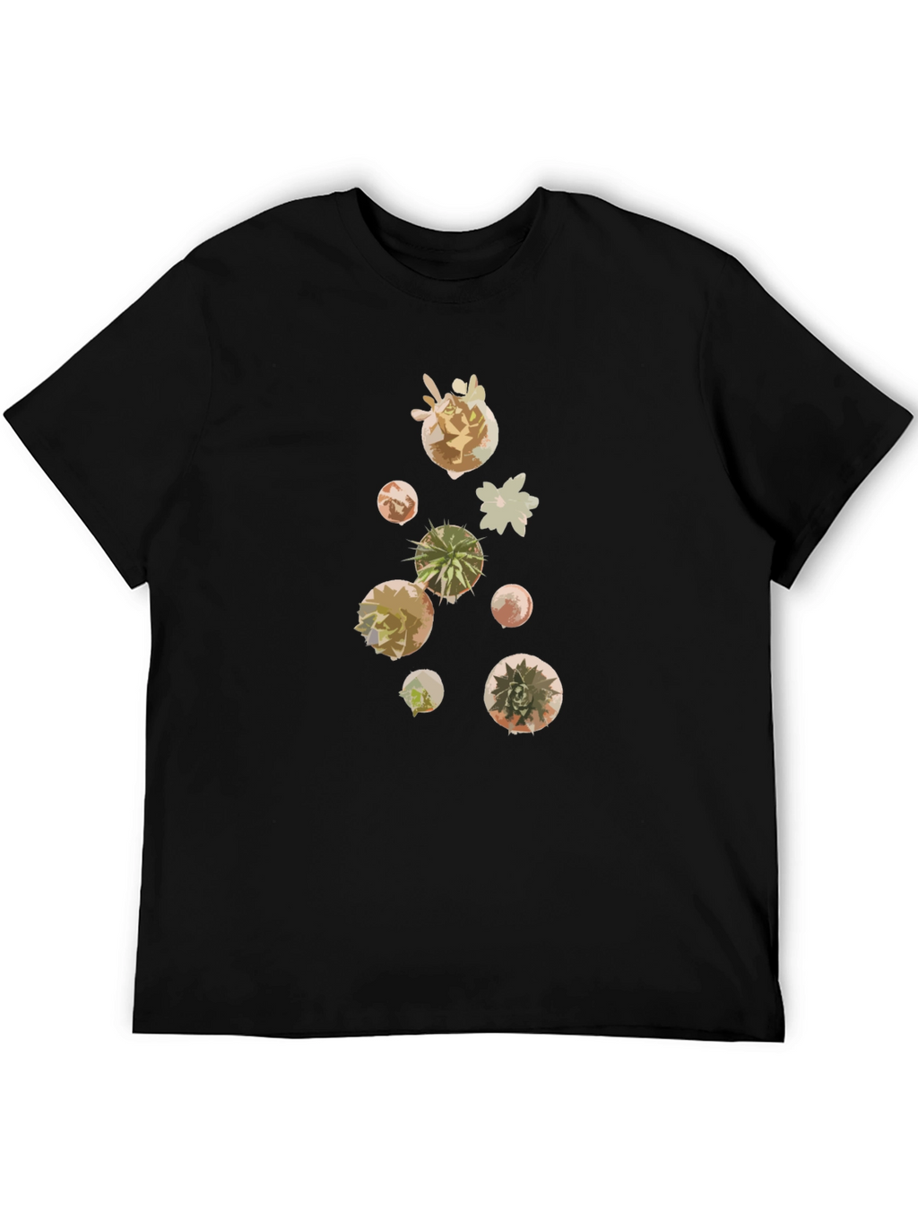 Modern Succulent Print Black T-Shirt