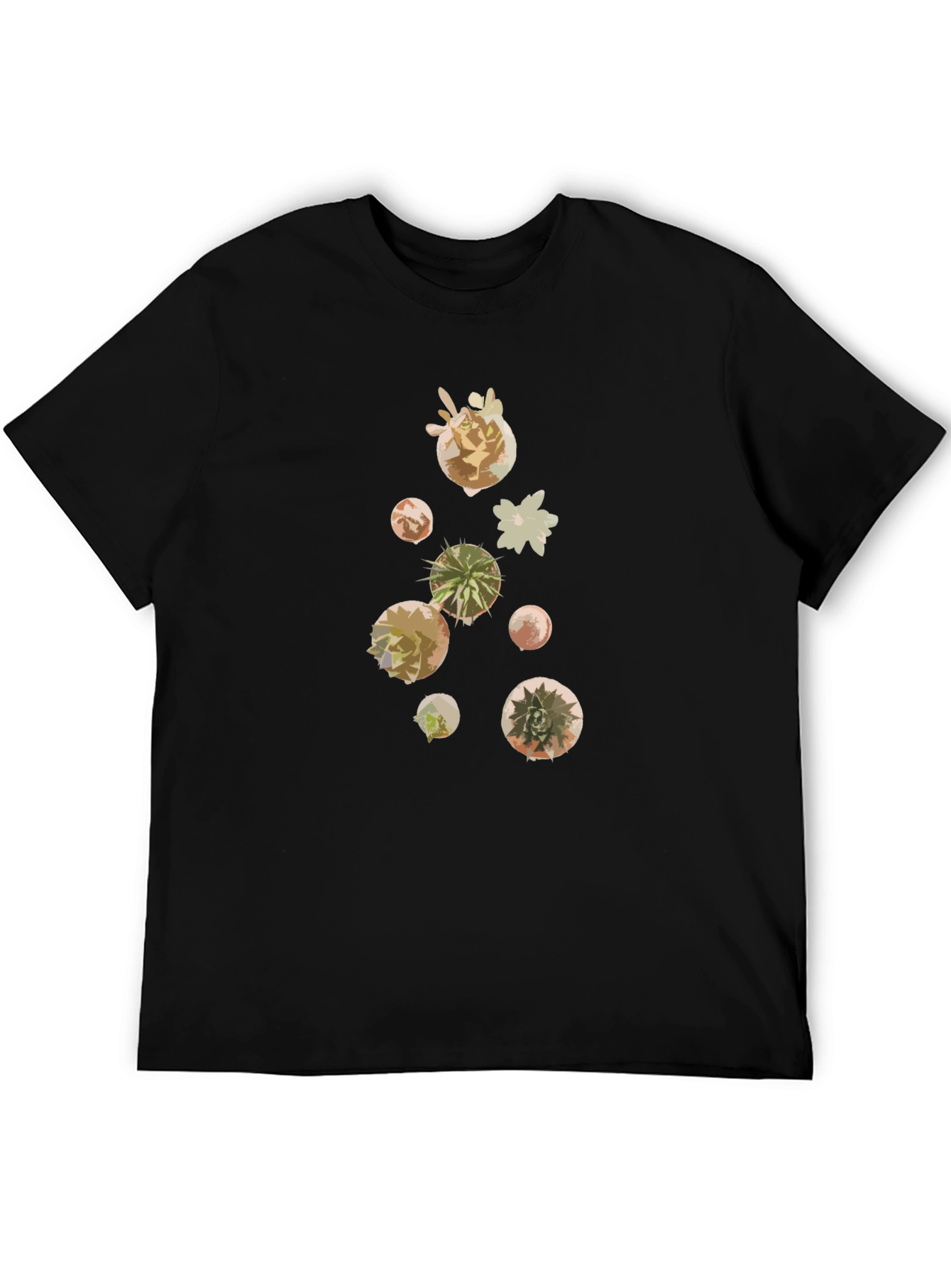 Modern Succulent Print Black T-Shirt