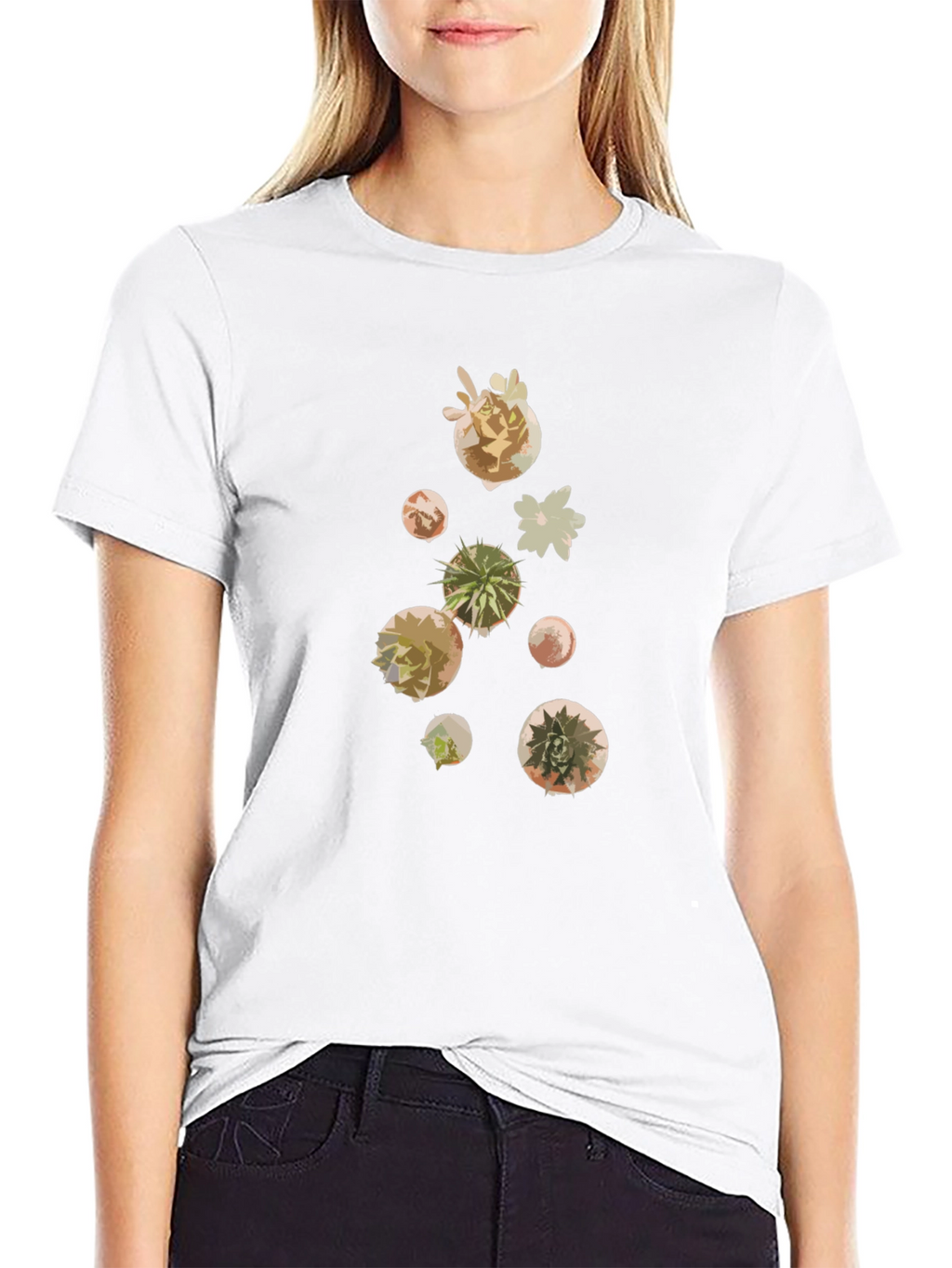 Modern Succulent Print Black T-Shirt