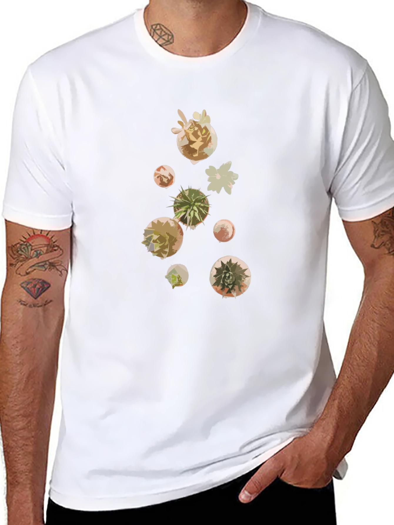 Modern Succulent Print Black T-Shirt