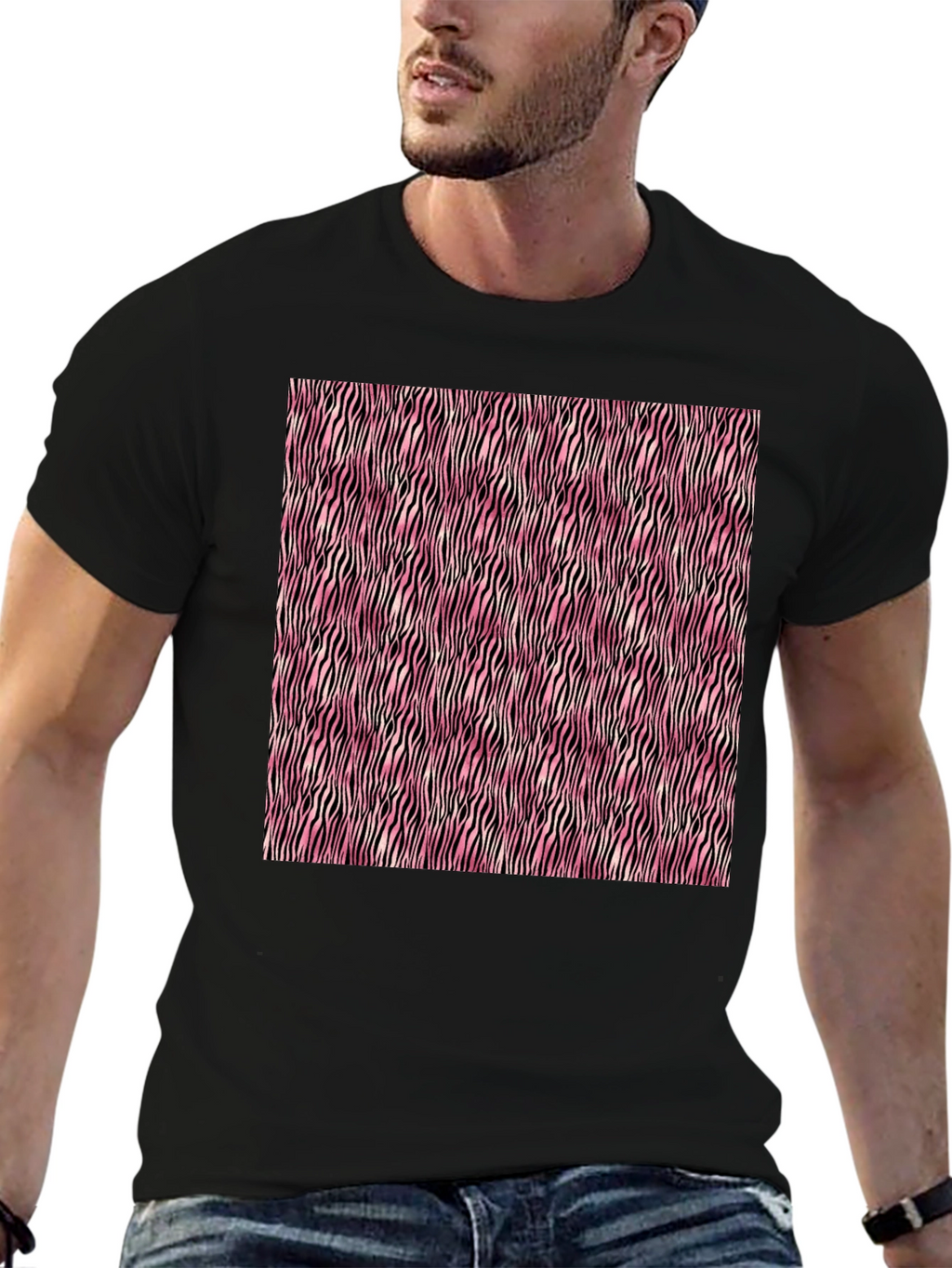 Pink Zebra Stripe Mens Tee
