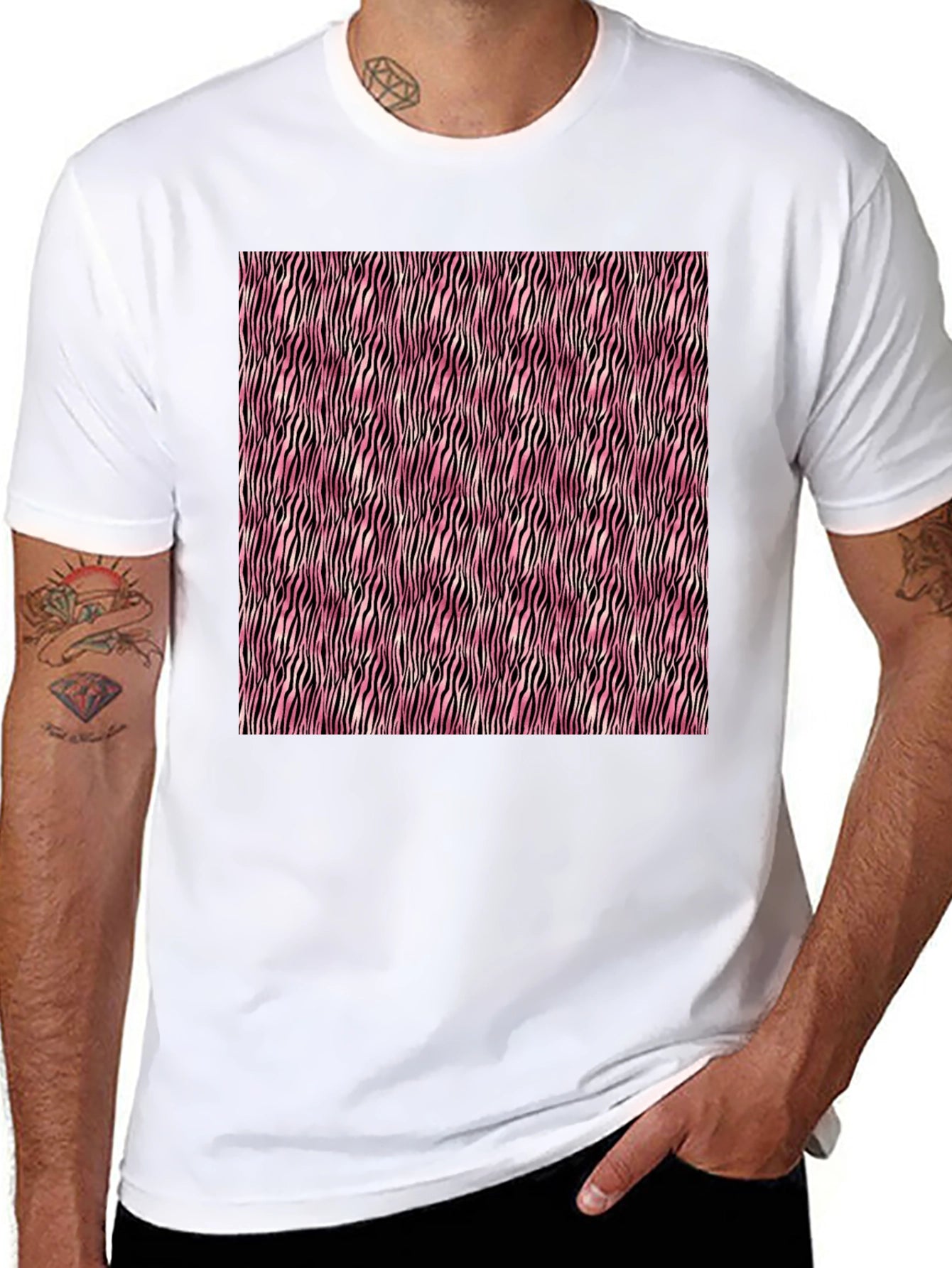 Pink Zebra Stripe Mens Tee