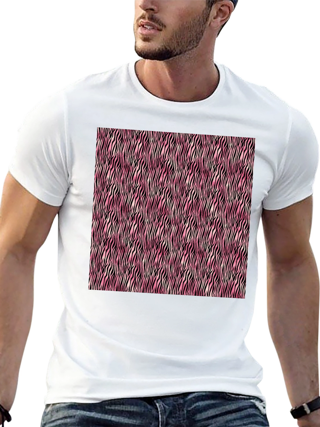 Pink Zebra Stripe Mens Tee