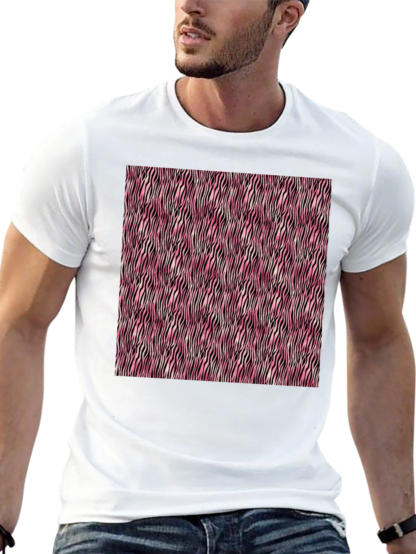 Pink Zebra Stripe Mens Tee