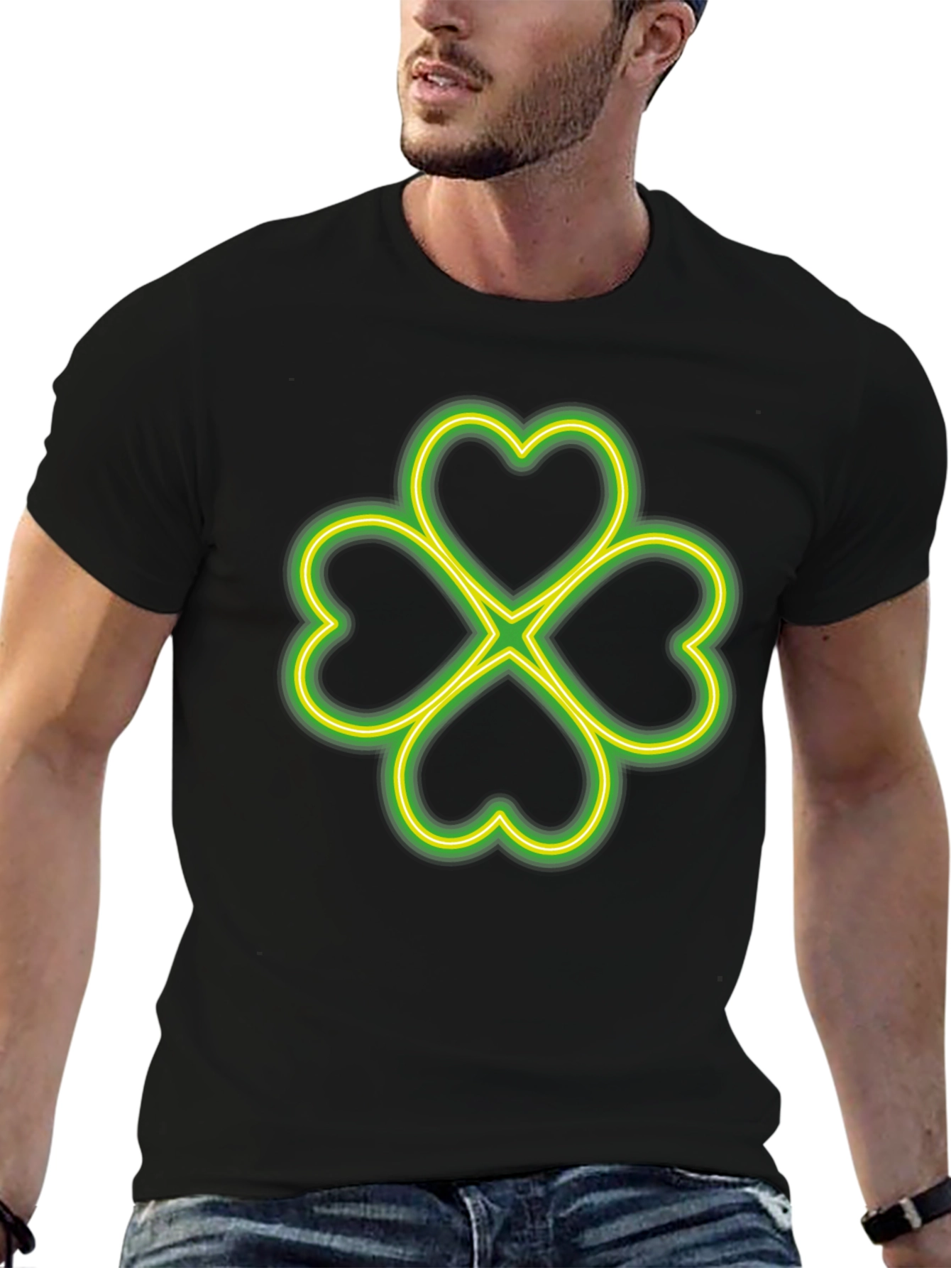 Neon Shamrock T-Shirt - Lucky Four Leaf Clover Graphic Tee