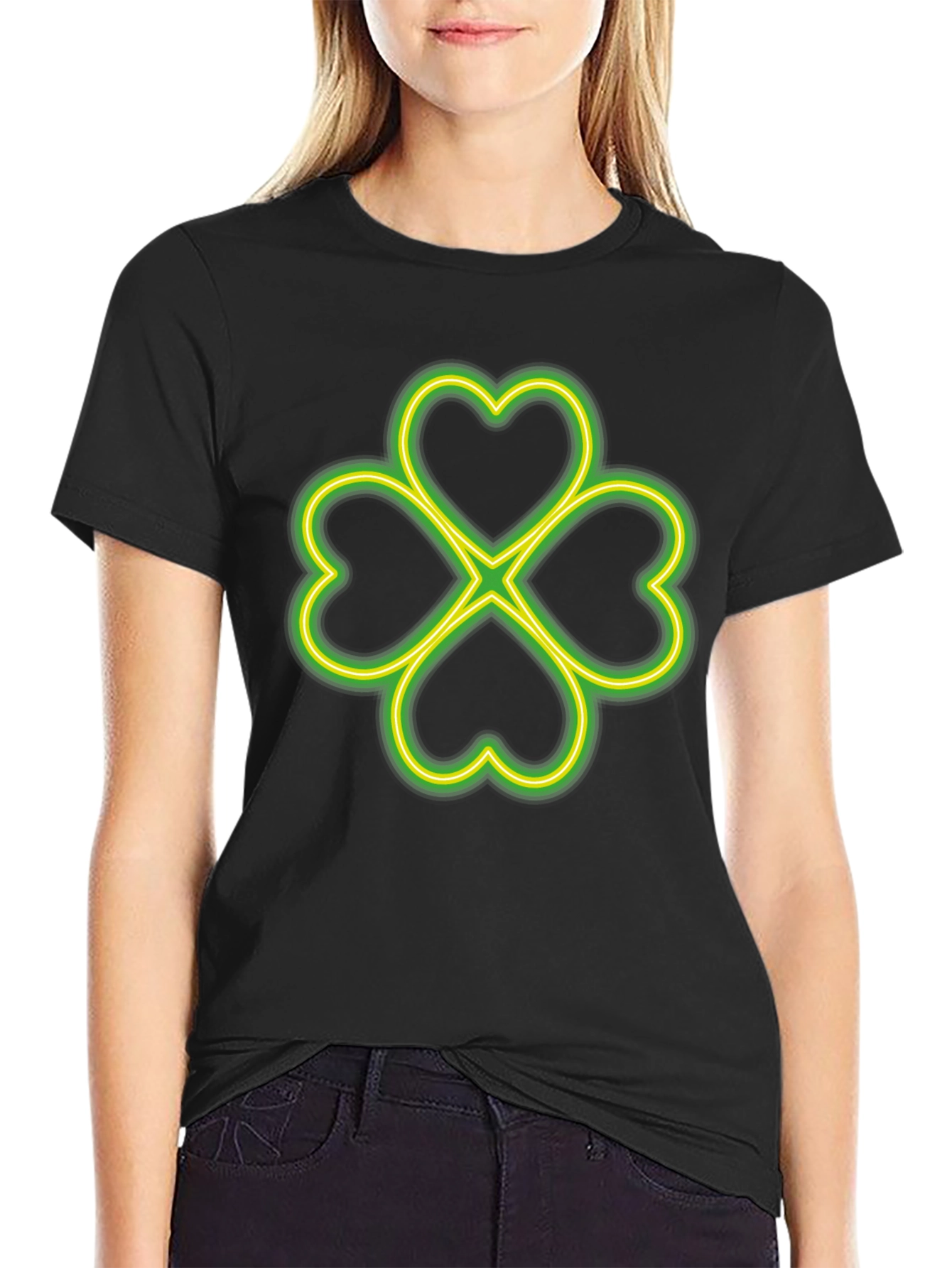 Neon Shamrock T-Shirt - Lucky Four Leaf Clover Graphic Tee