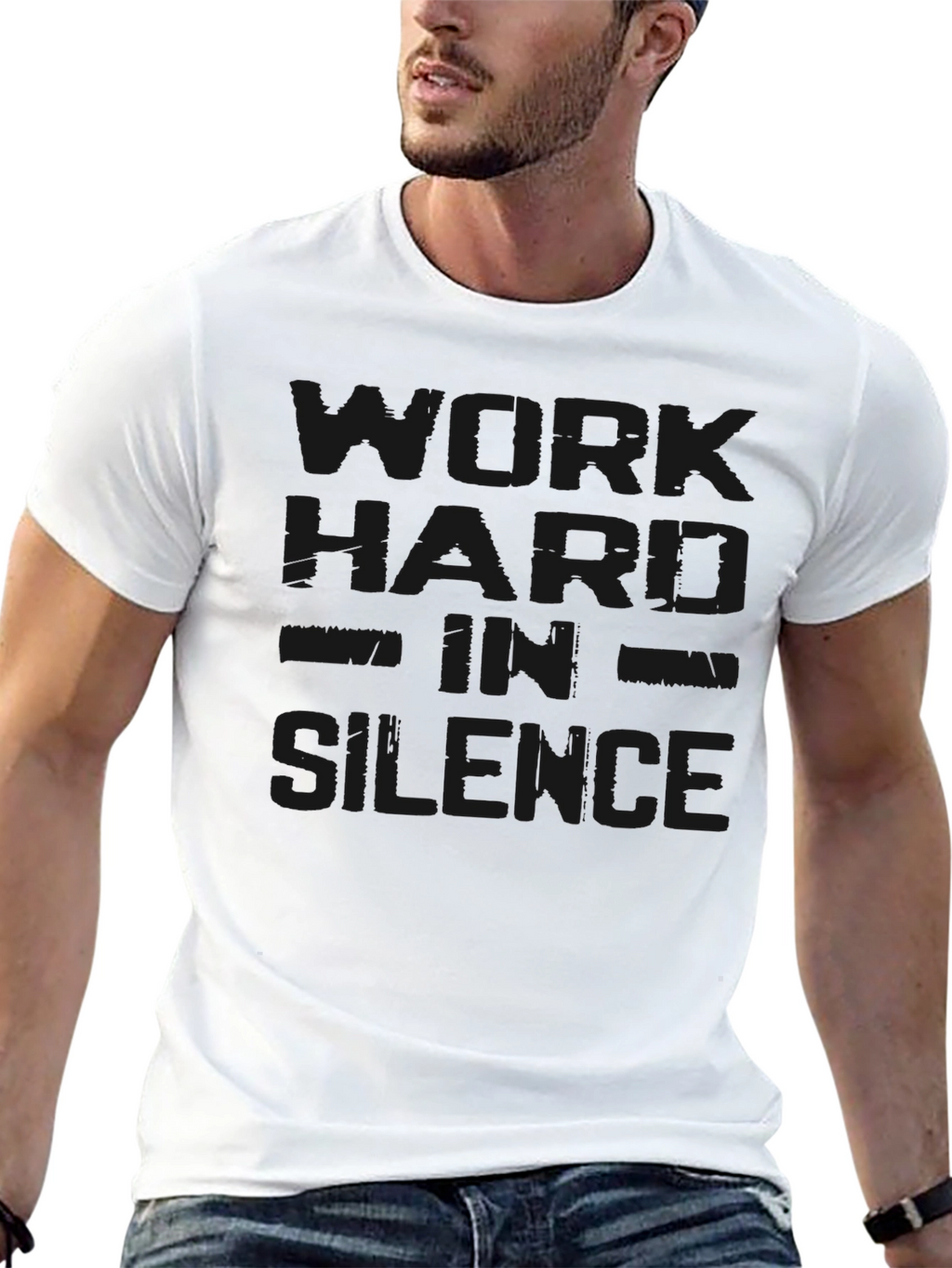 Mens Black Work Hard in Silence Graphic T-Shirt