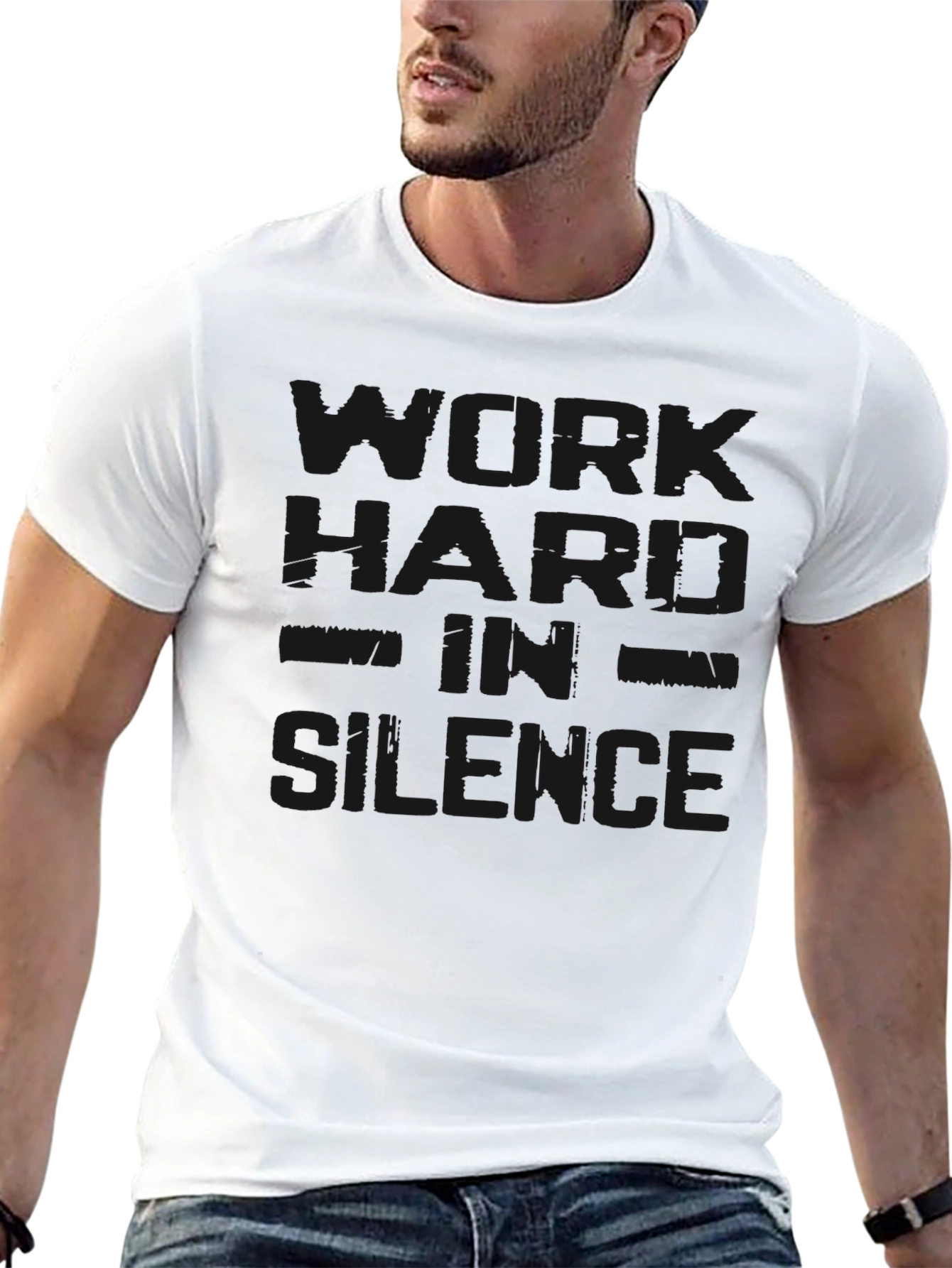 Mens Black Work Hard in Silence Graphic T-Shirt