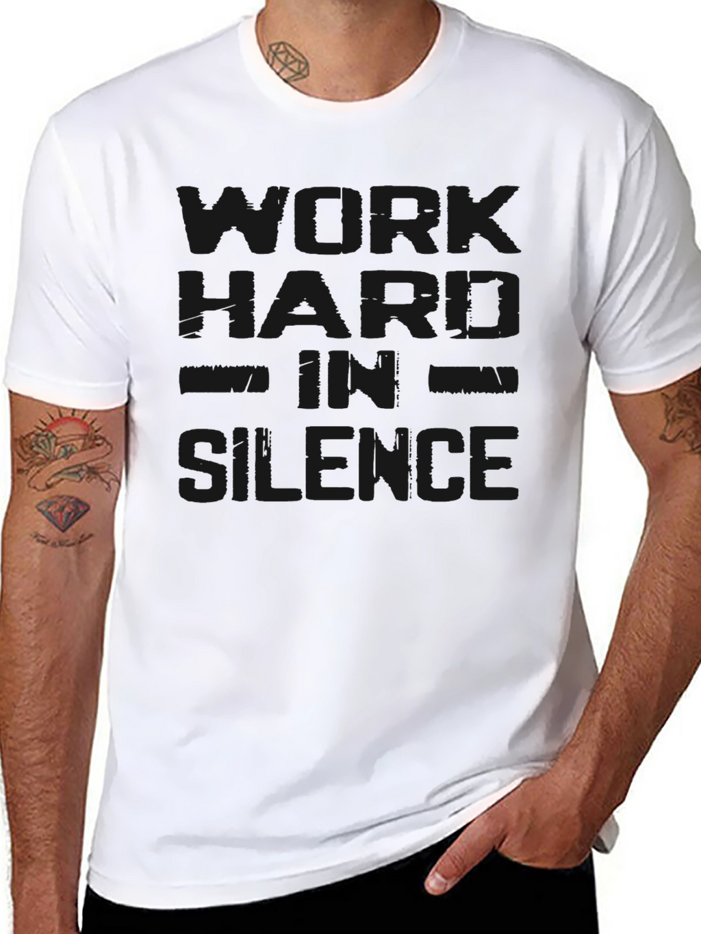 Mens Black Work Hard in Silence Graphic T-Shirt