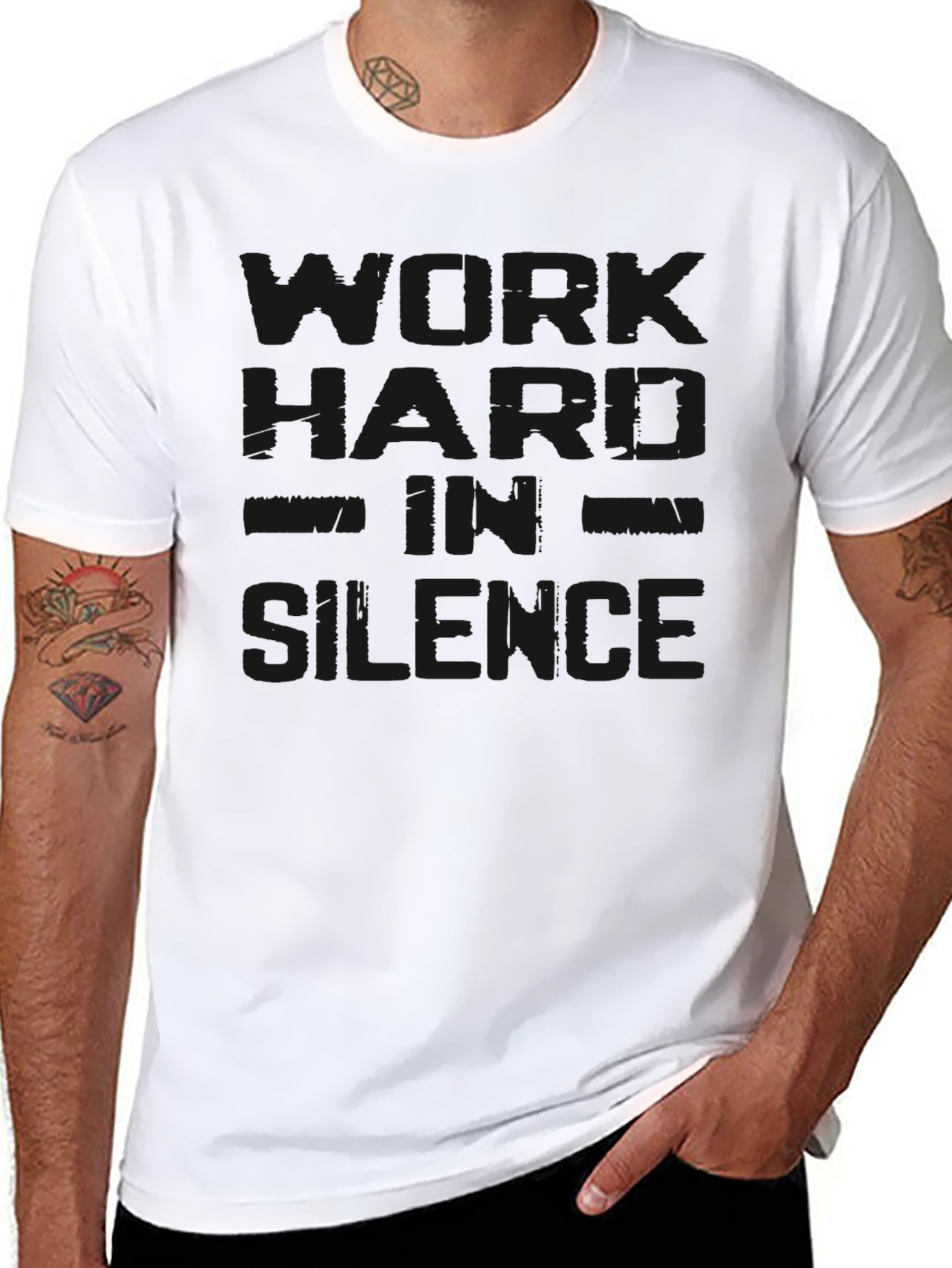 Mens Black Work Hard in Silence Graphic T-Shirt