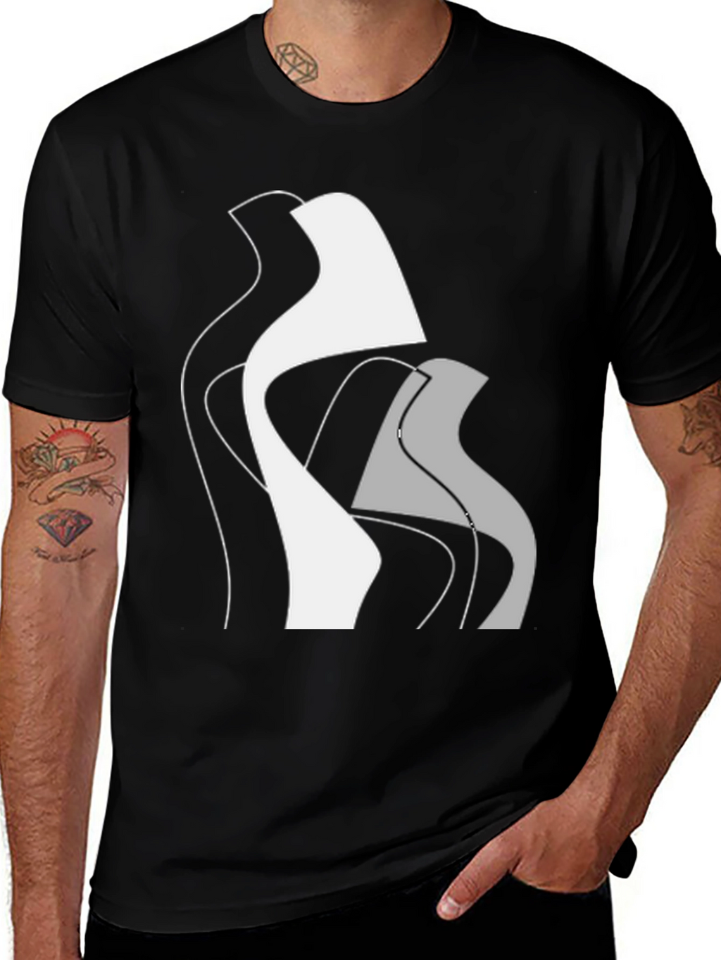 Abstract Modern Art Graphic Tee - Black