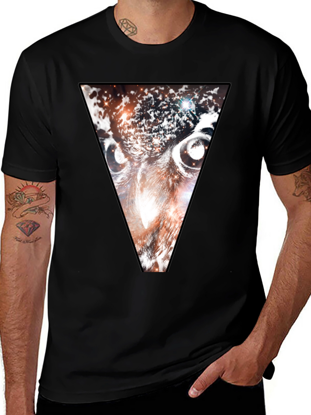 Cosmic Owl Triangle Graphic Tee - Black