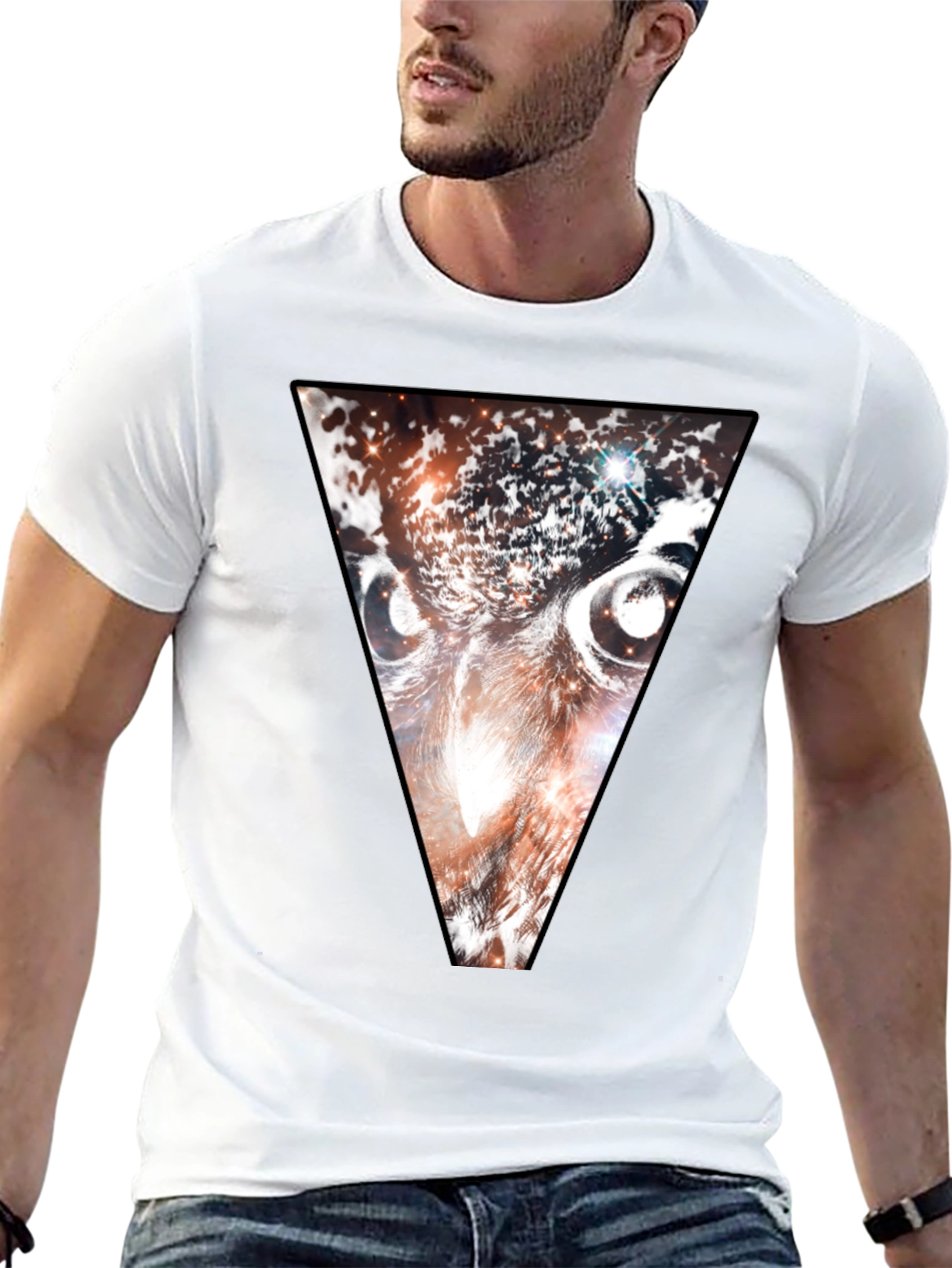 Cosmic Owl Triangle Graphic Tee - Black
