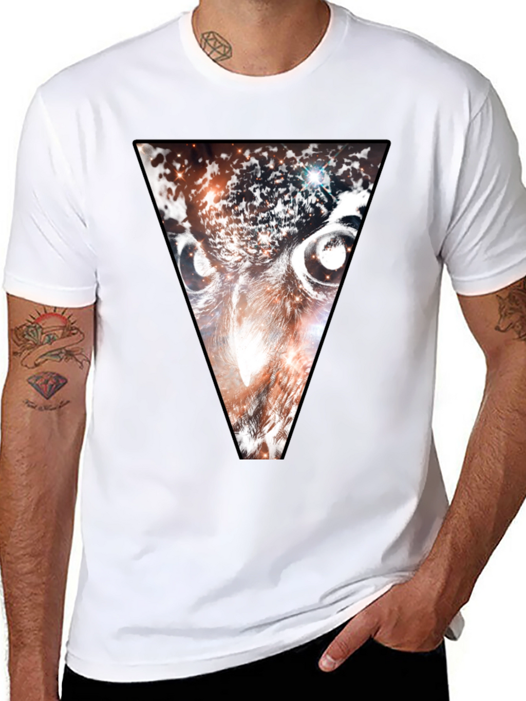 Cosmic Owl Triangle Graphic Tee - Black
