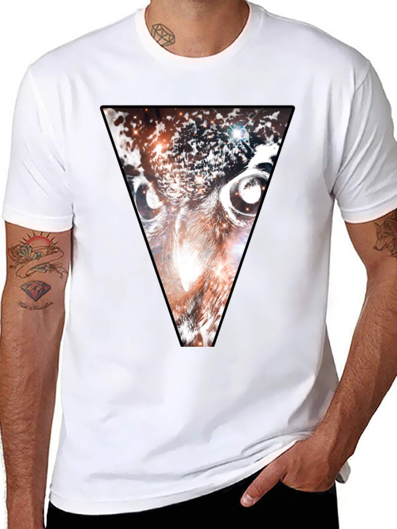 Cosmic Owl Triangle Graphic Tee - Black