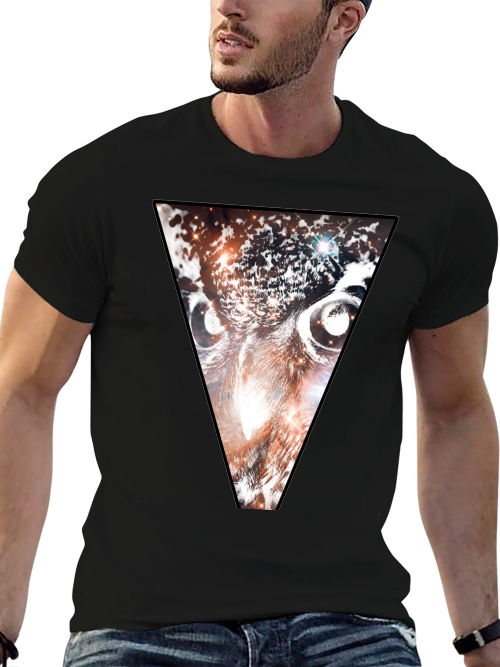 Cosmic Owl Triangle Graphic Tee - Black