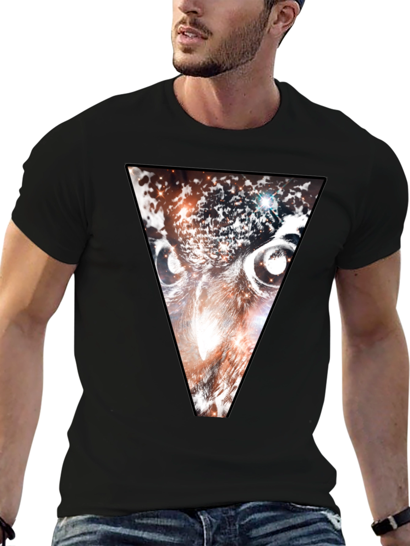 Cosmic Owl Triangle Graphic Tee - Black