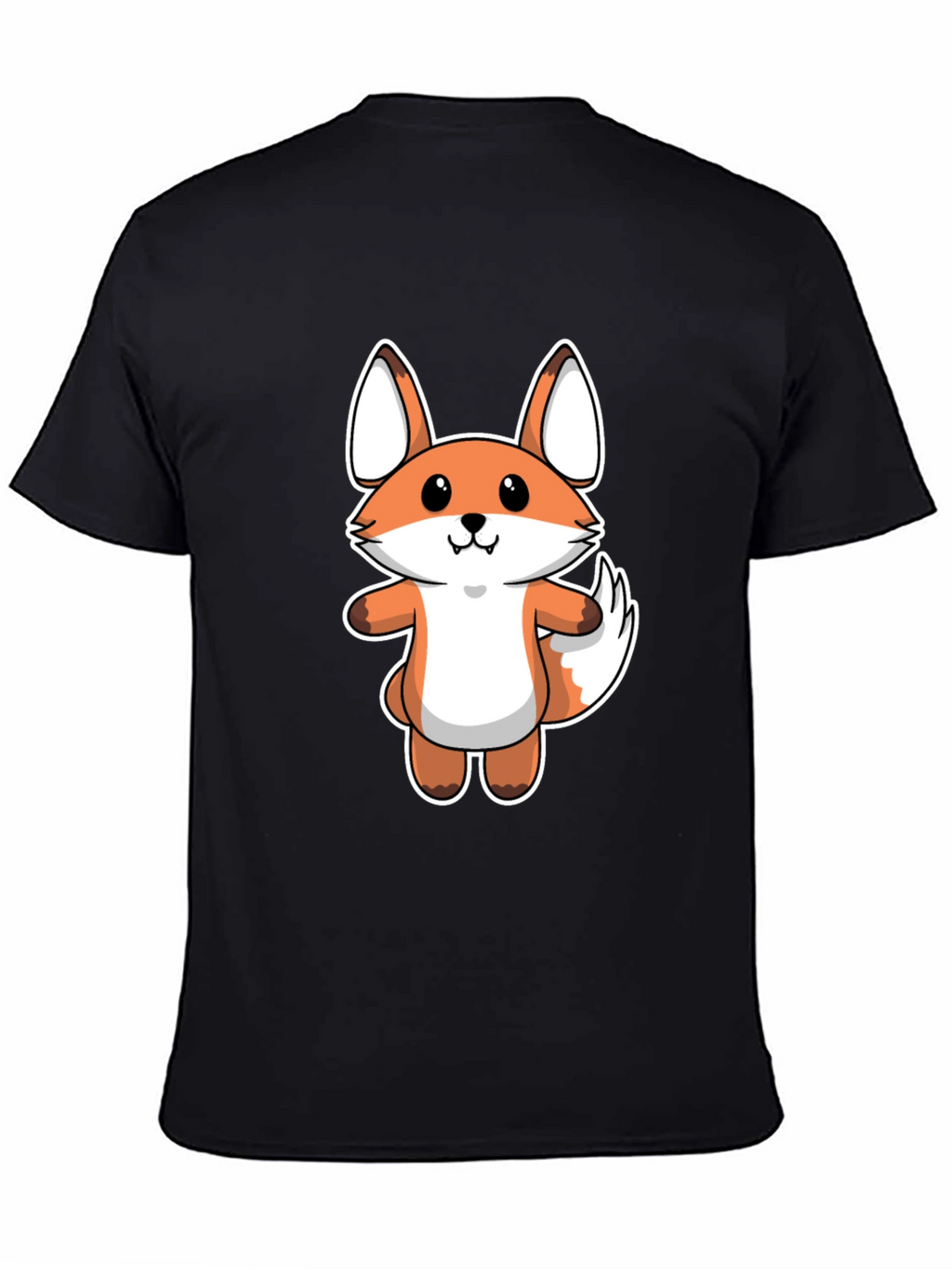 Cartoon Fox Graphic Tee - Black Cotton T-Shirt
