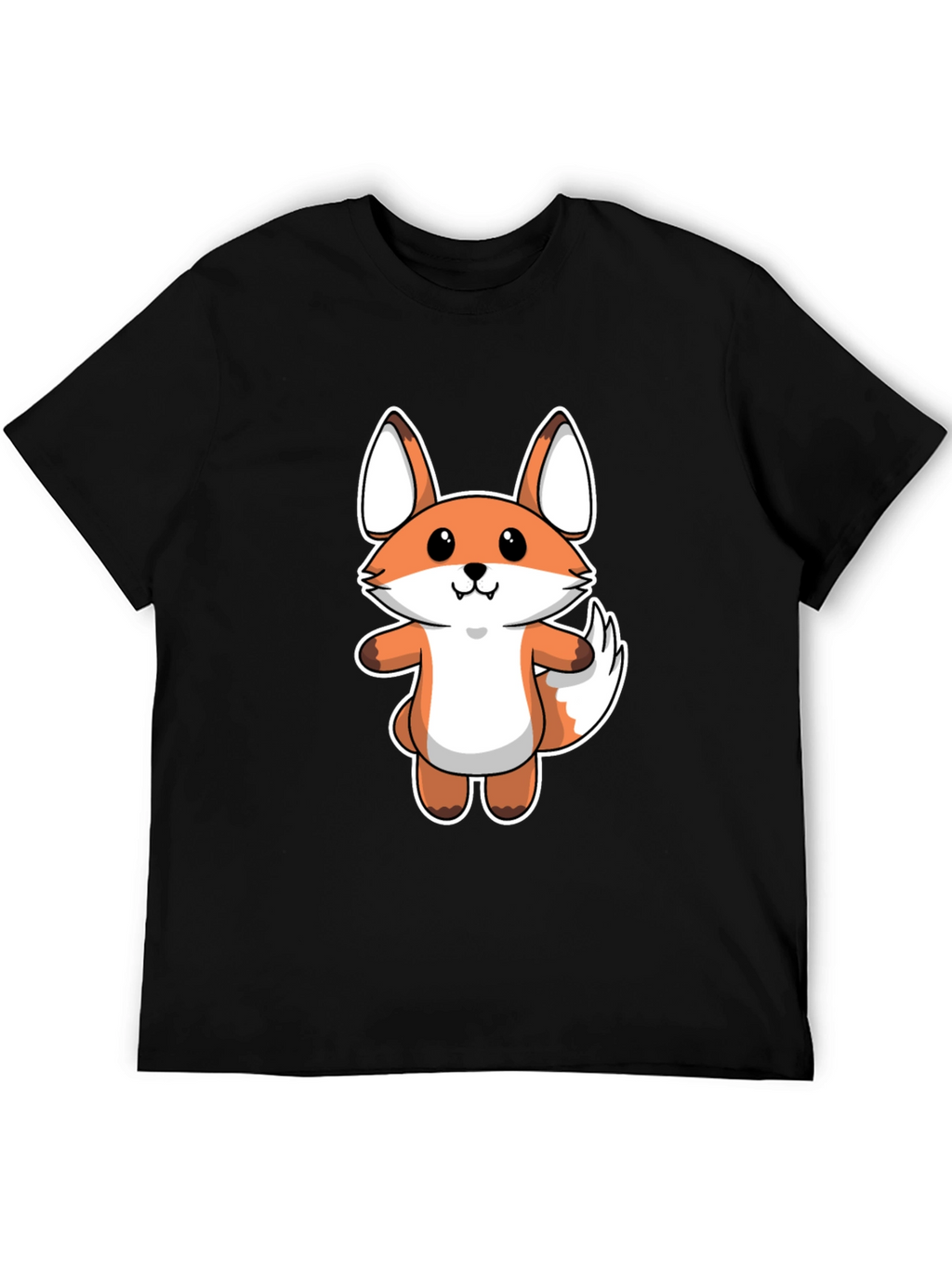 Cartoon Fox Graphic Tee - Black Cotton T-Shirt