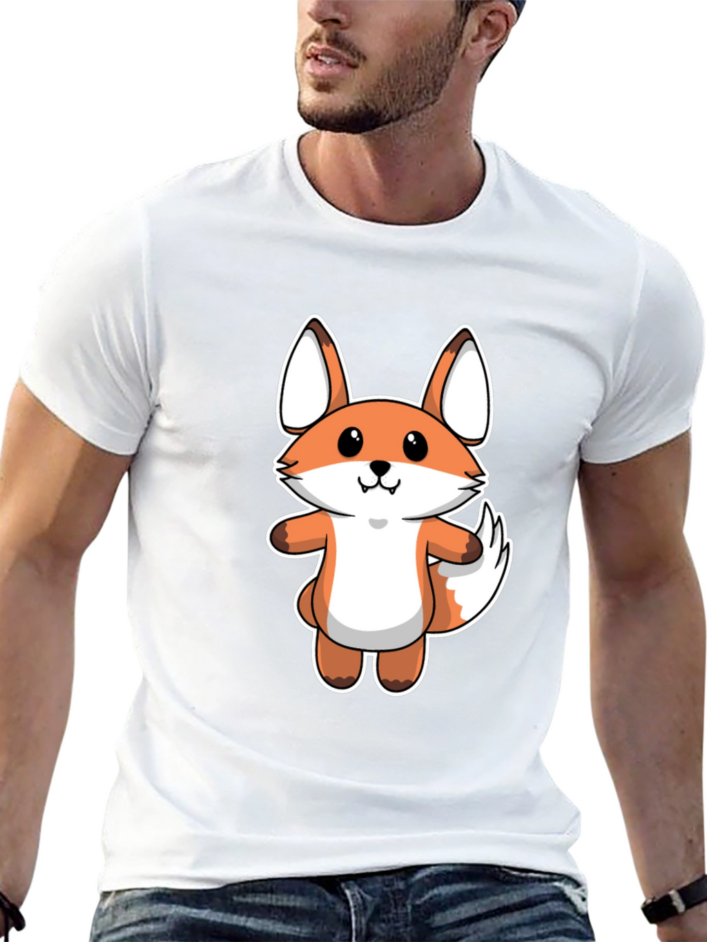 Cartoon Fox Graphic Tee - Black Cotton T-Shirt