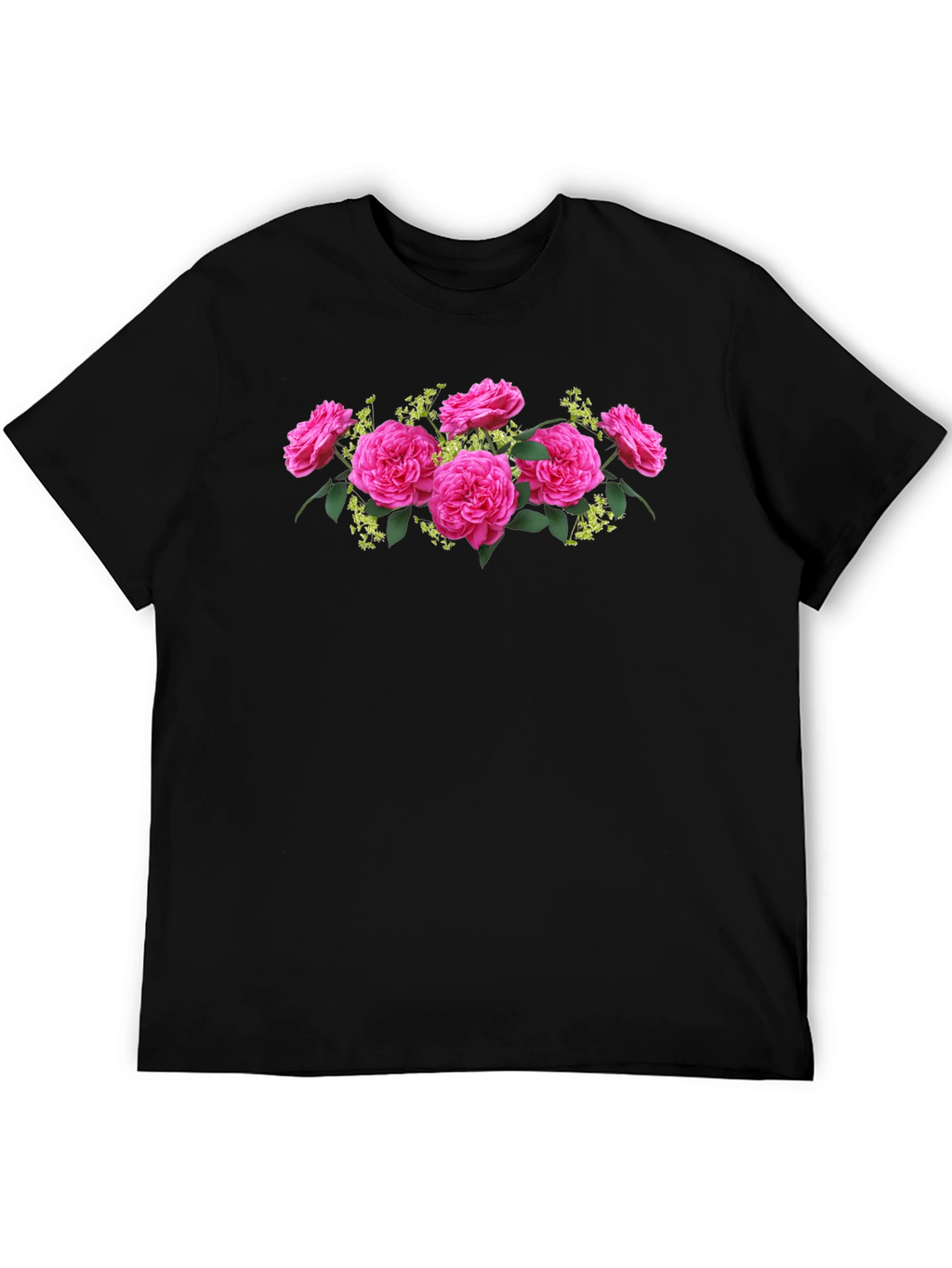 Floral Rose Graphic Tee - Elegant Black T-Shirt