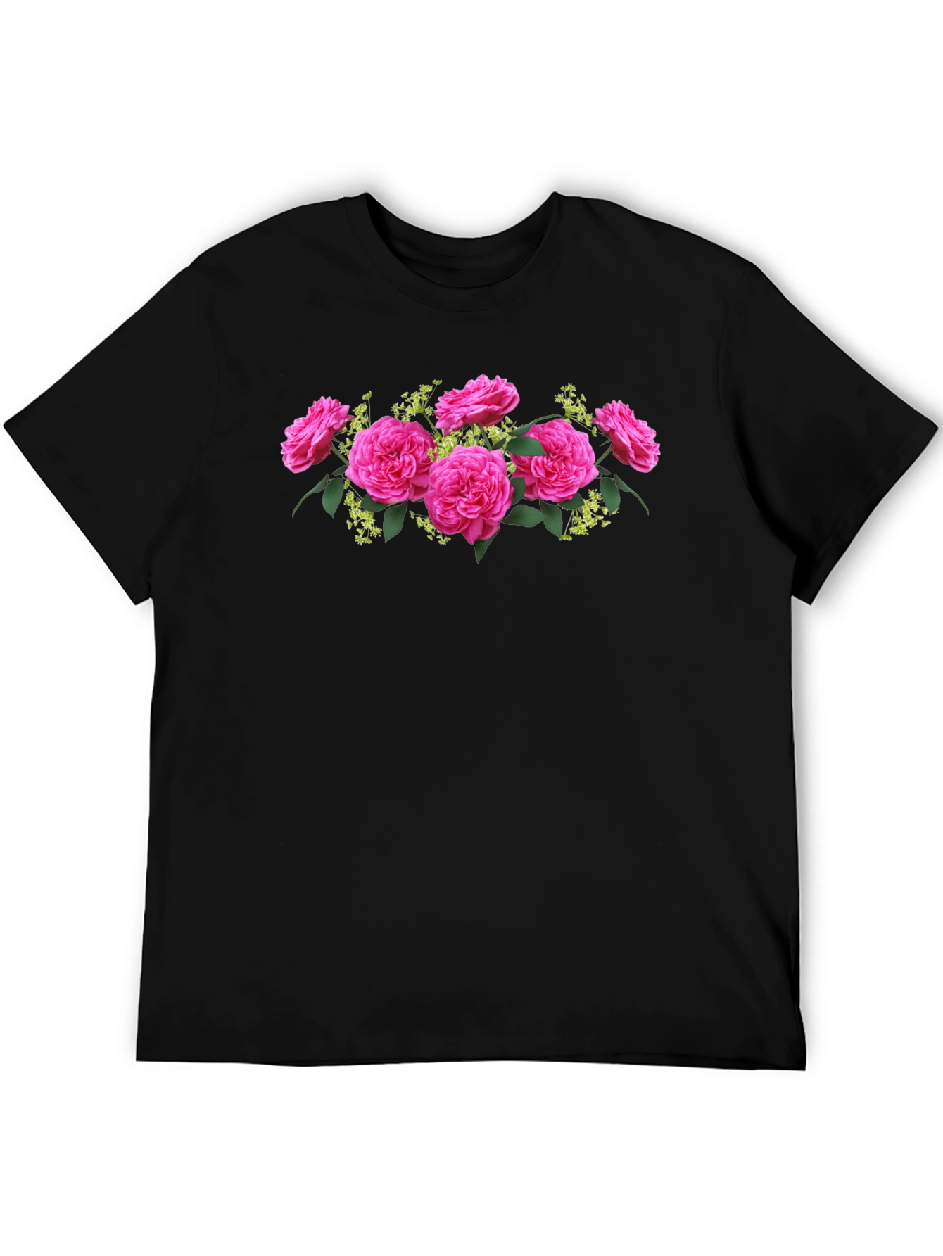 Floral Rose Graphic Tee - Elegant Black T-Shirt