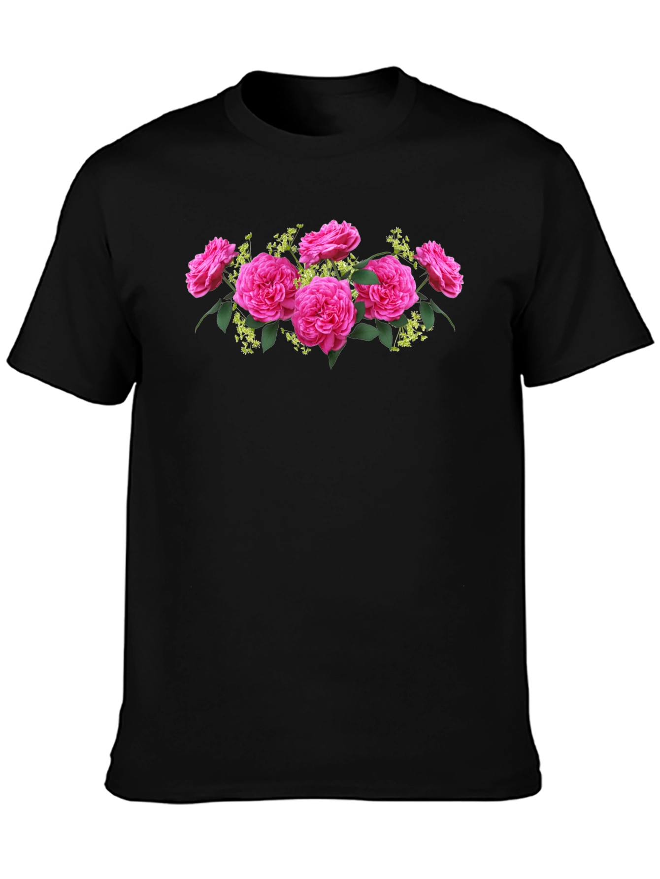 Floral Rose Graphic Tee - Elegant Black T-Shirt