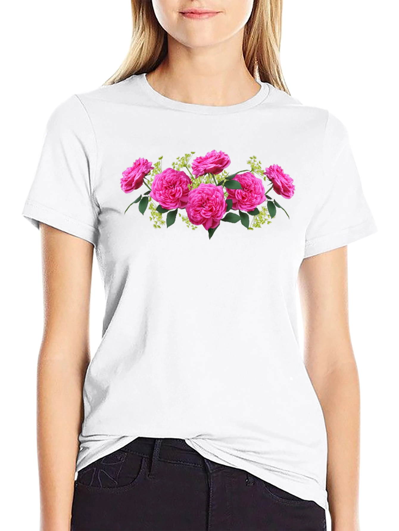 Floral Rose Graphic Tee - Elegant Black T-Shirt