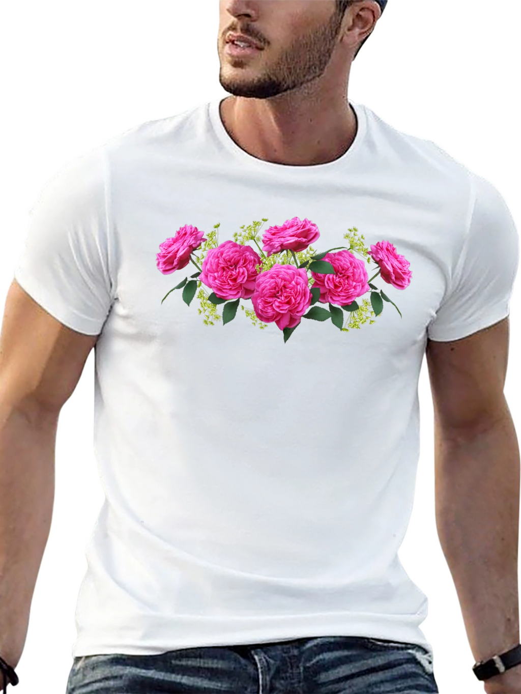 Floral Rose Graphic Tee - Elegant Black T-Shirt