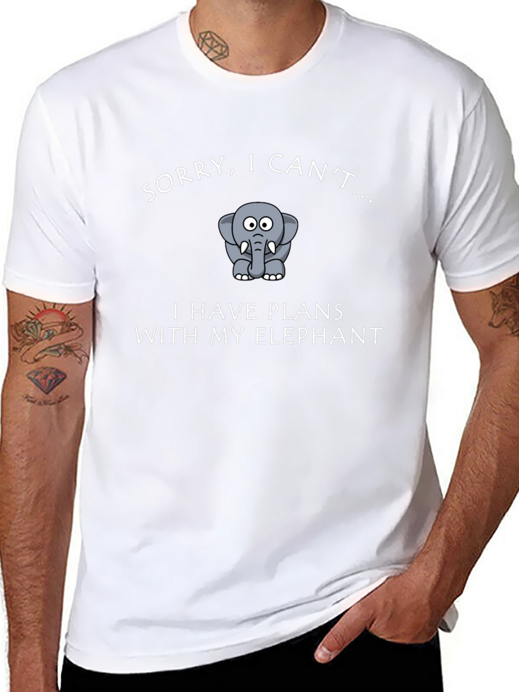 Funny Elephant Plans Graphic T-Shirt - Black