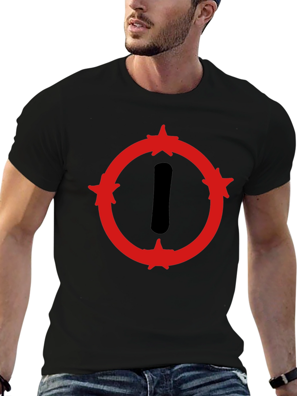Graphic Print Crew Neck T-Shirt - Black