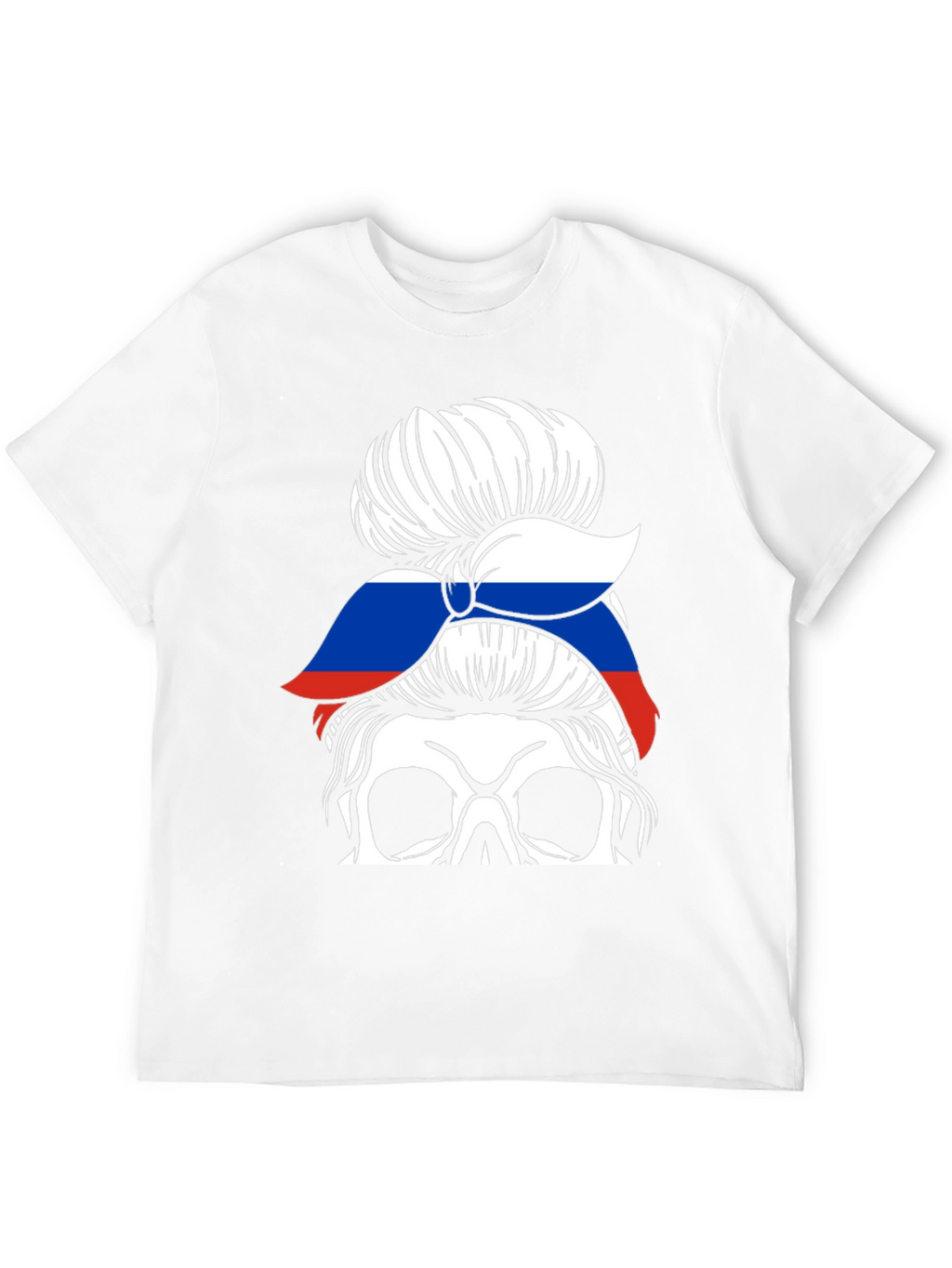 Skull Messy Bun Russia Flag T-Shirt