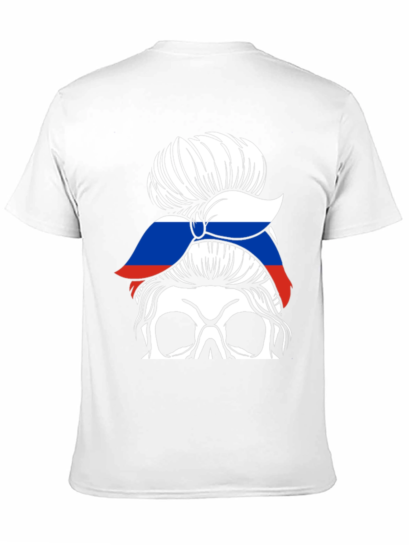 Skull Messy Bun Russia Flag T-Shirt