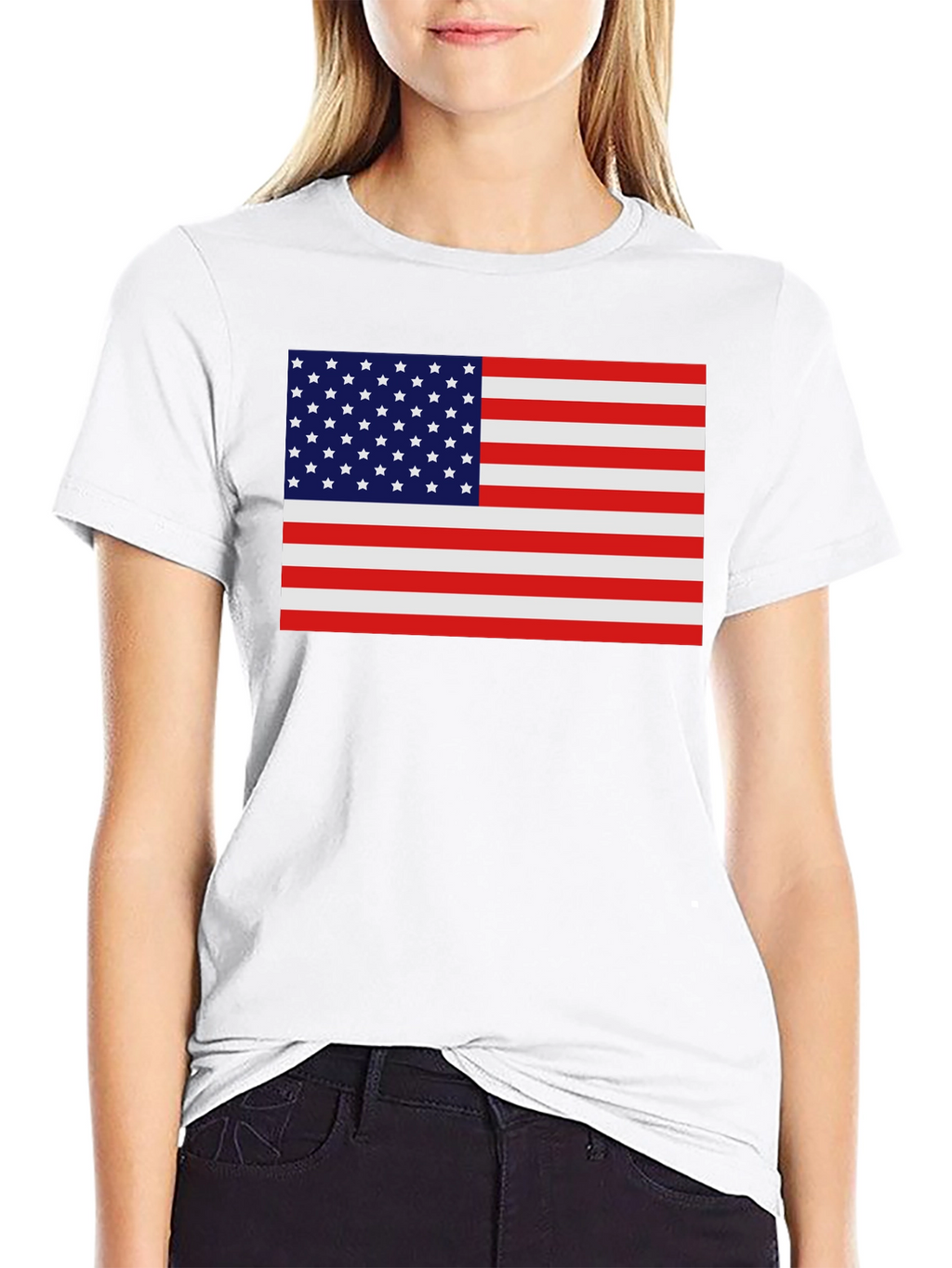 American Flag Graphic Tee - Black Crew Neck Shirt