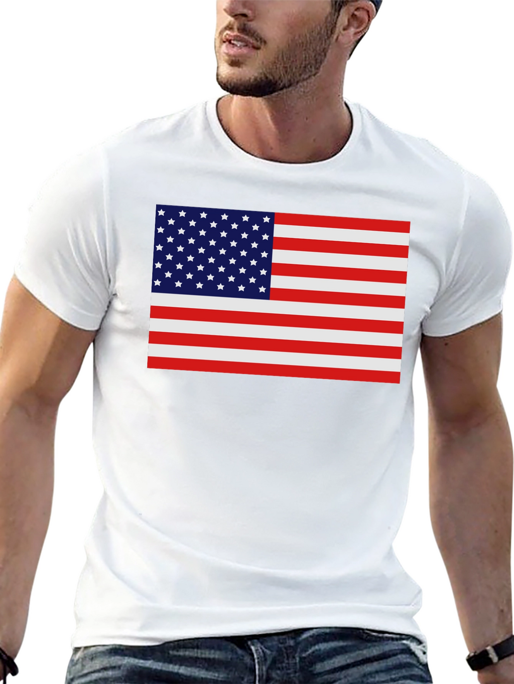 American Flag Graphic Tee - Black Crew Neck Shirt