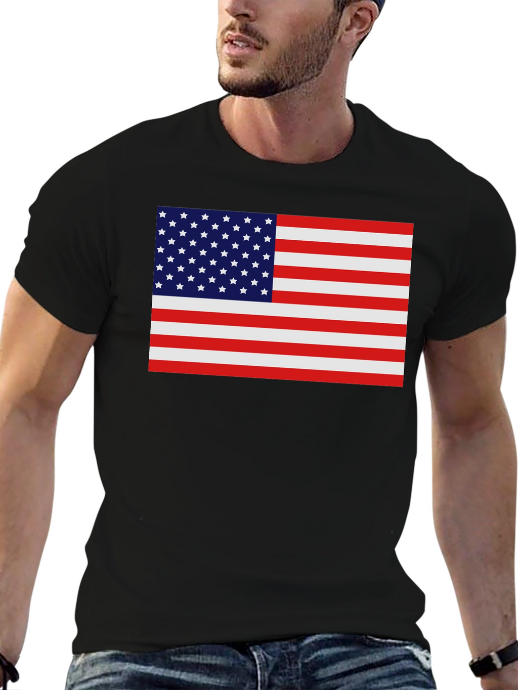 American Flag Graphic Tee - Black Crew Neck Shirt