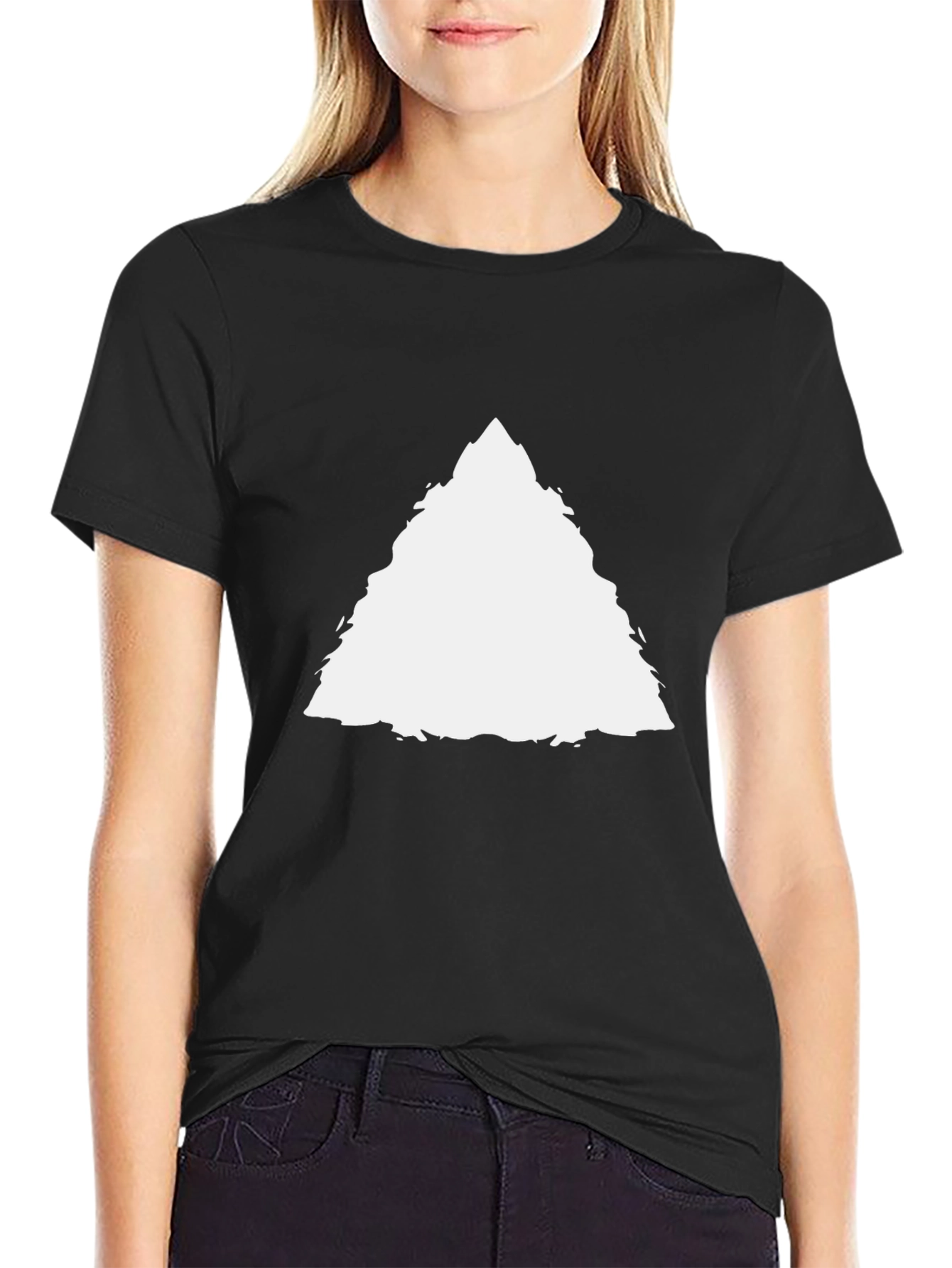 Mens Black T-Shirt with White Triangle Design