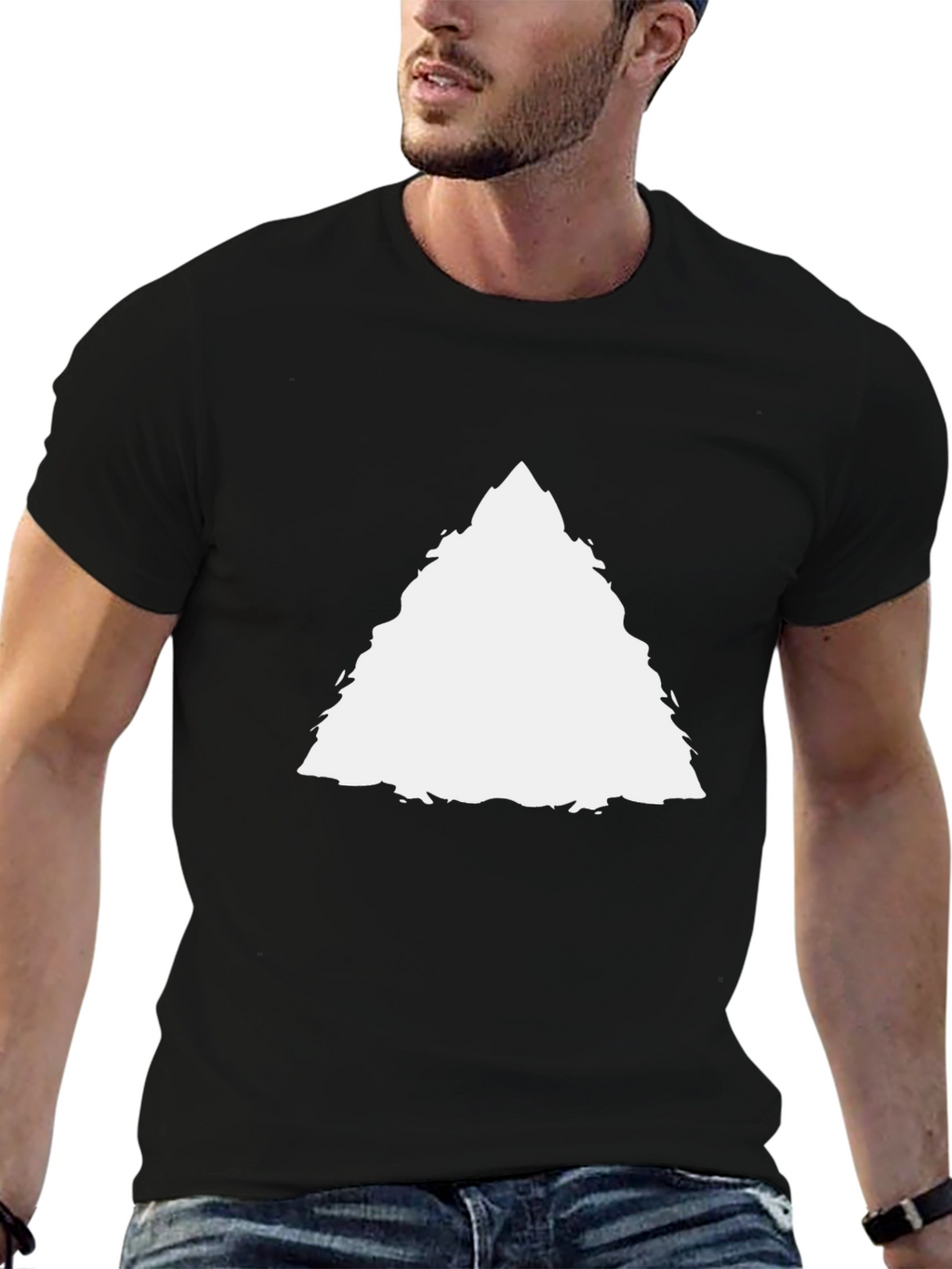 Mens Black T-Shirt with White Triangle Design