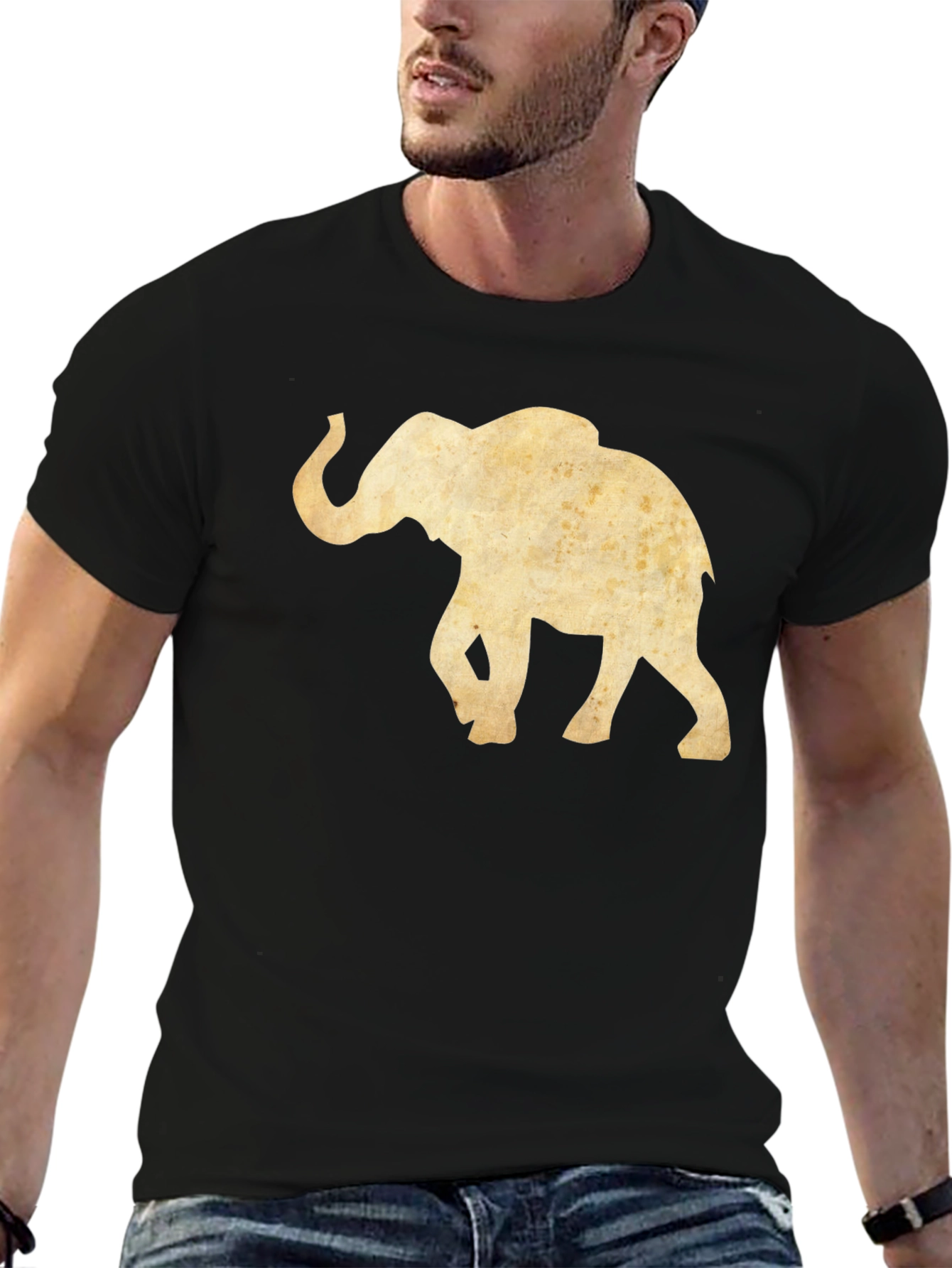 Vintage Elephant Graphic Tee - Black Cotton