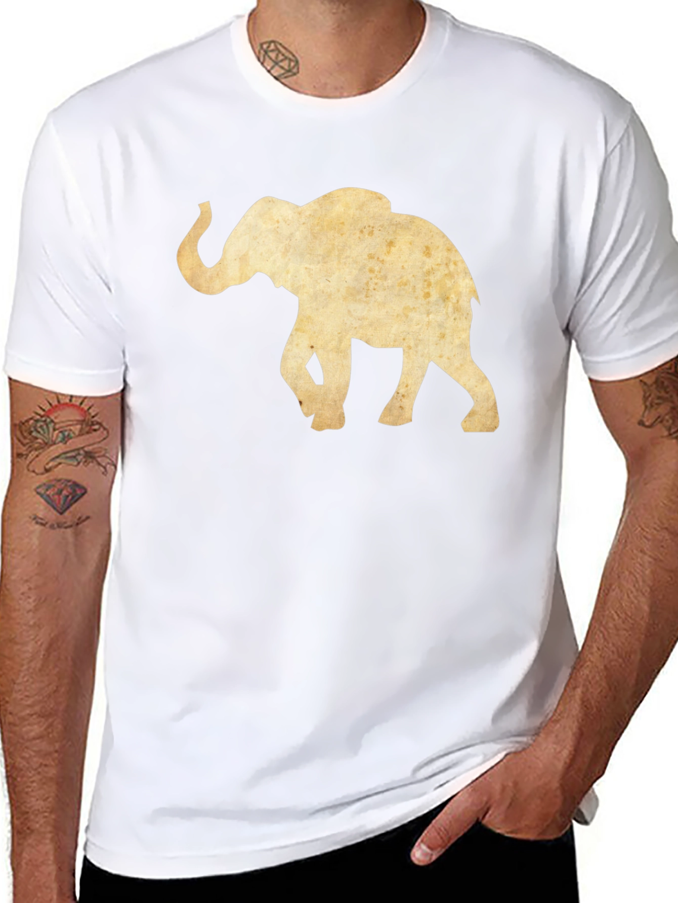 Vintage Elephant Graphic Tee - Black Cotton