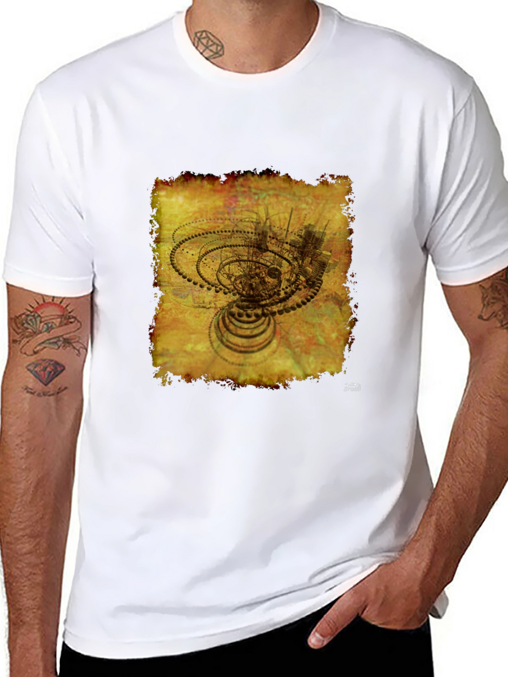 Abstract Gears Graphic T-Shirt - Black